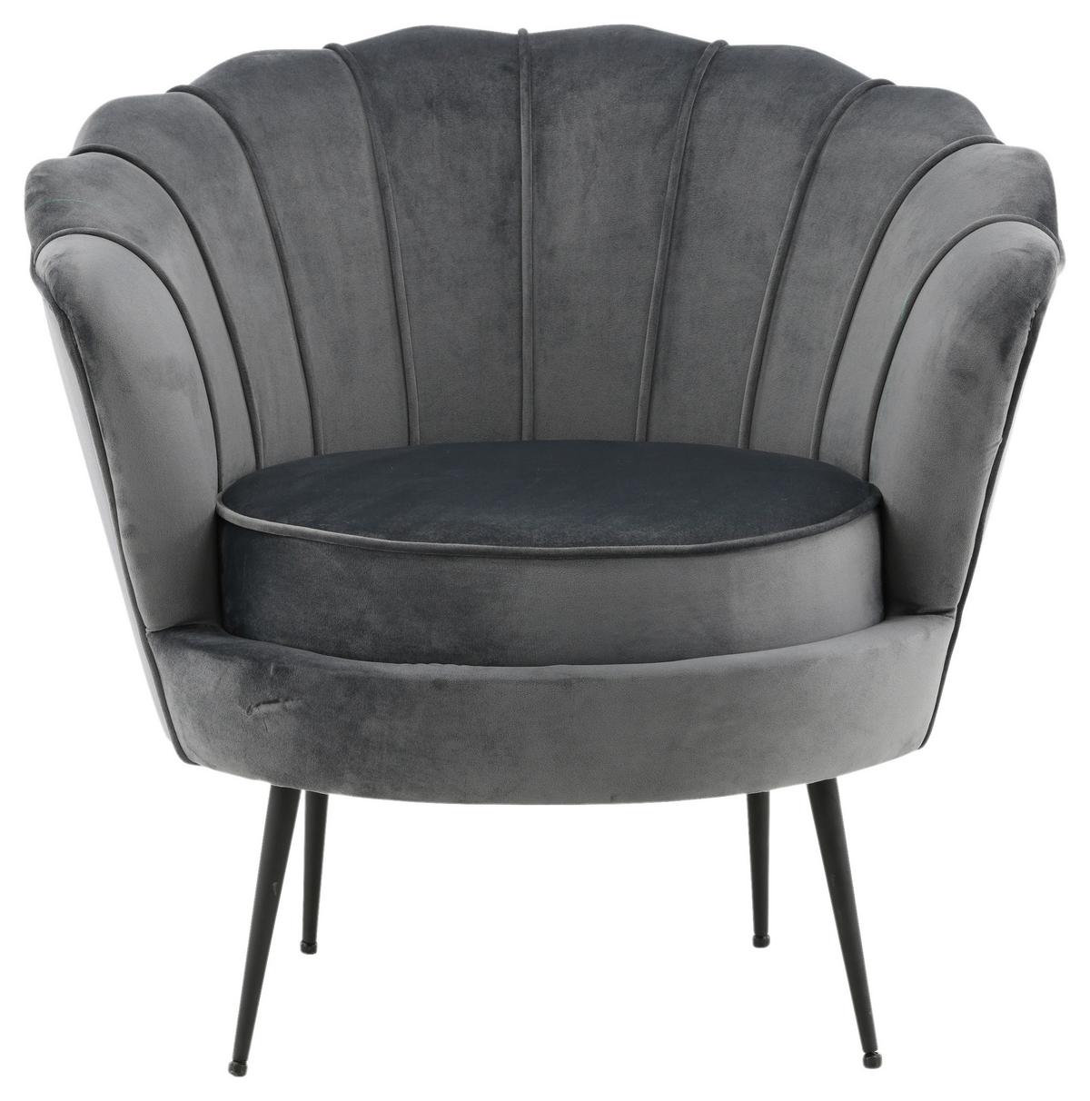 Sessel Calais ca. 83x76 cm Dunkelgrau Samt - Dunkelgrau/Schwarz, Design, Textil/Metall (83/76/77cm) - Livetastic