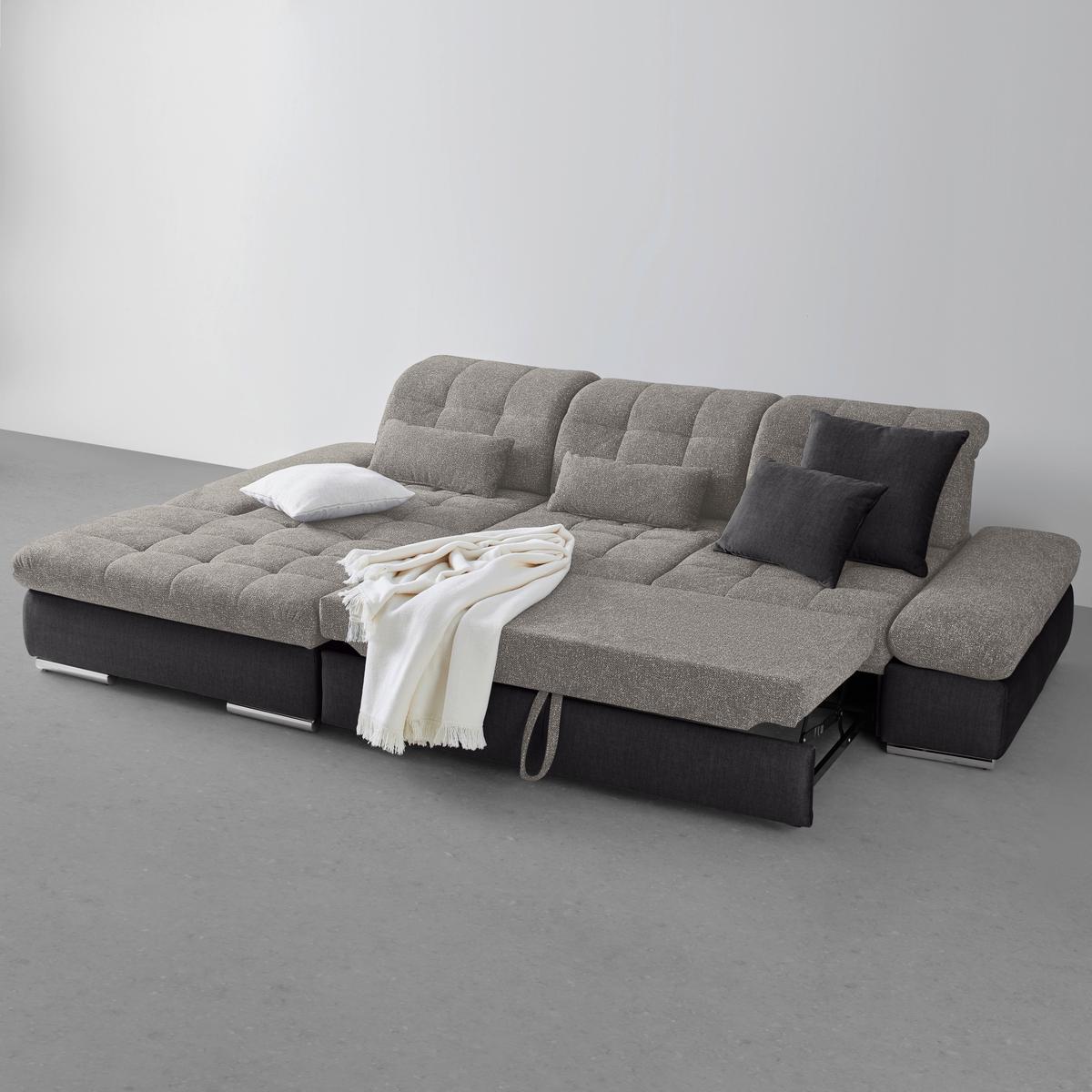 Wohnlandschaft Sanfino Silberfarben/Dunkelgrau - Chromfarben/Dunkelgrau, KONVENTIONELL, Holz/Textil (199/79-96/305cm) - Premium Living