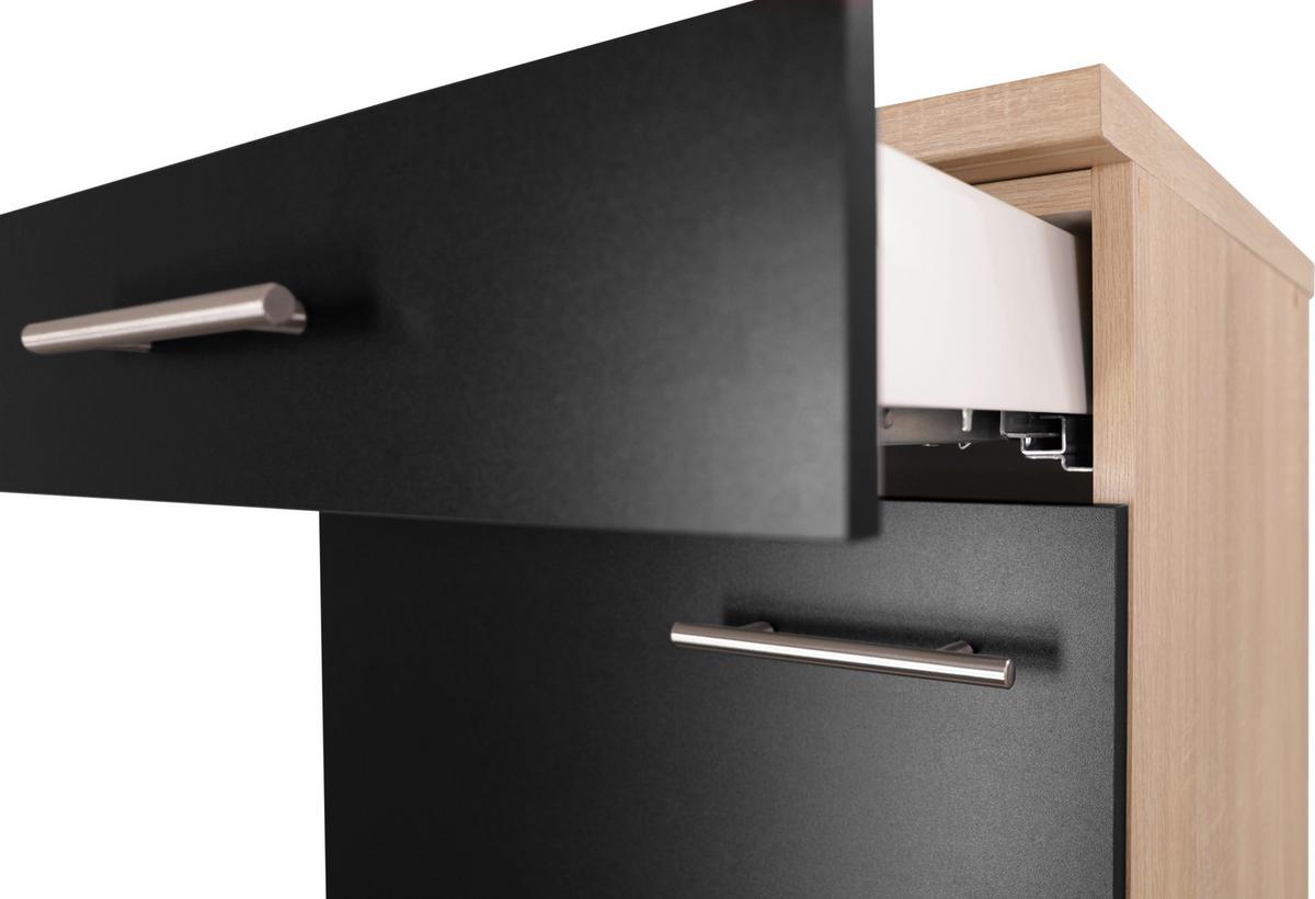 Kuhinjska Spodnja Omarica Merle, Barva Hrasta, Črna - srebrne barve/črna, Basics, kovina/leseni material (50/84,8/60cm) - Respekta