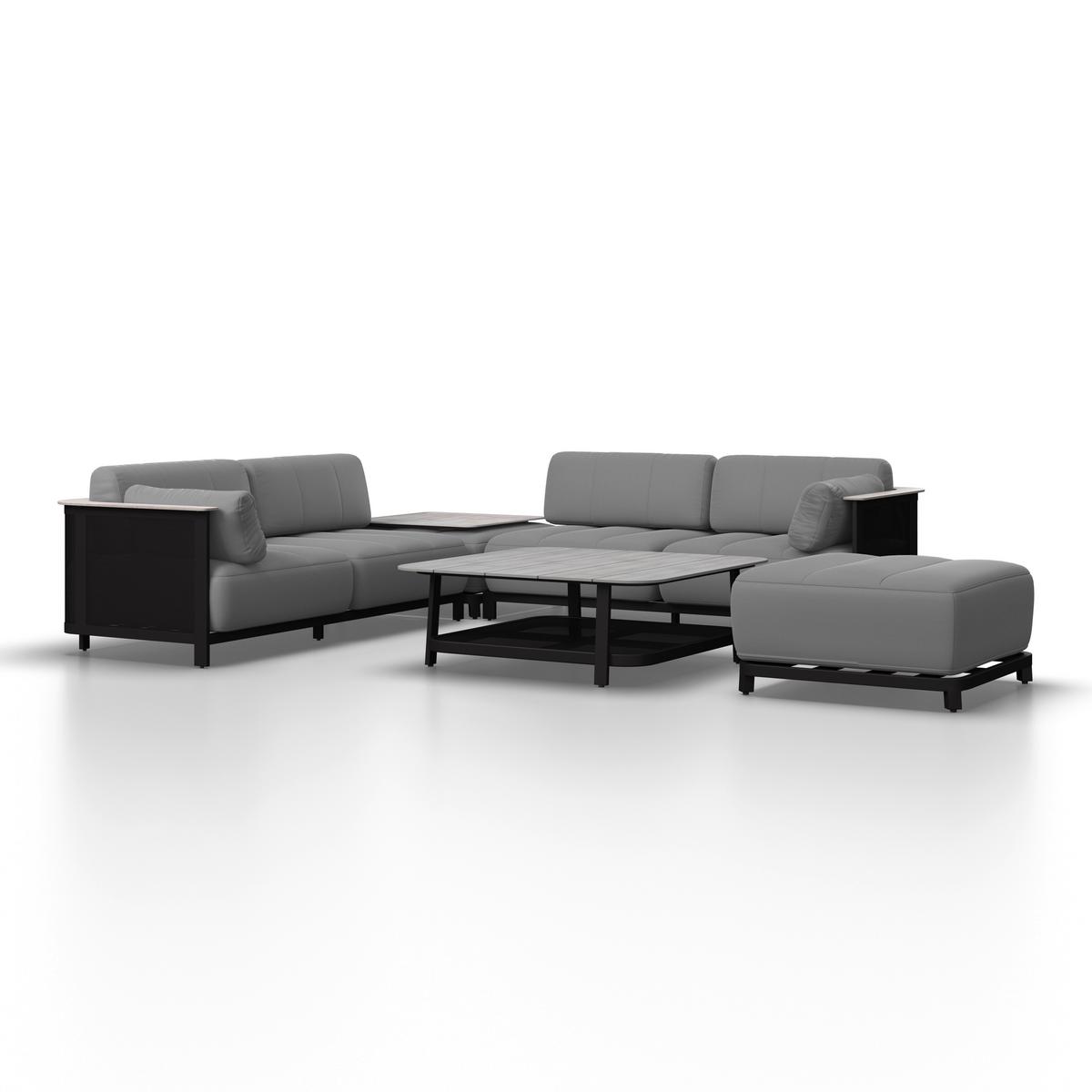 Loungegarnitur Mara Dunkelgrau Metall/Outdoorstoff +Abdeckung - Dunkelgrau/Schwarz, MODERN, Kunststoff/Textil (186/61/76,5cm) - Bessagi Garden