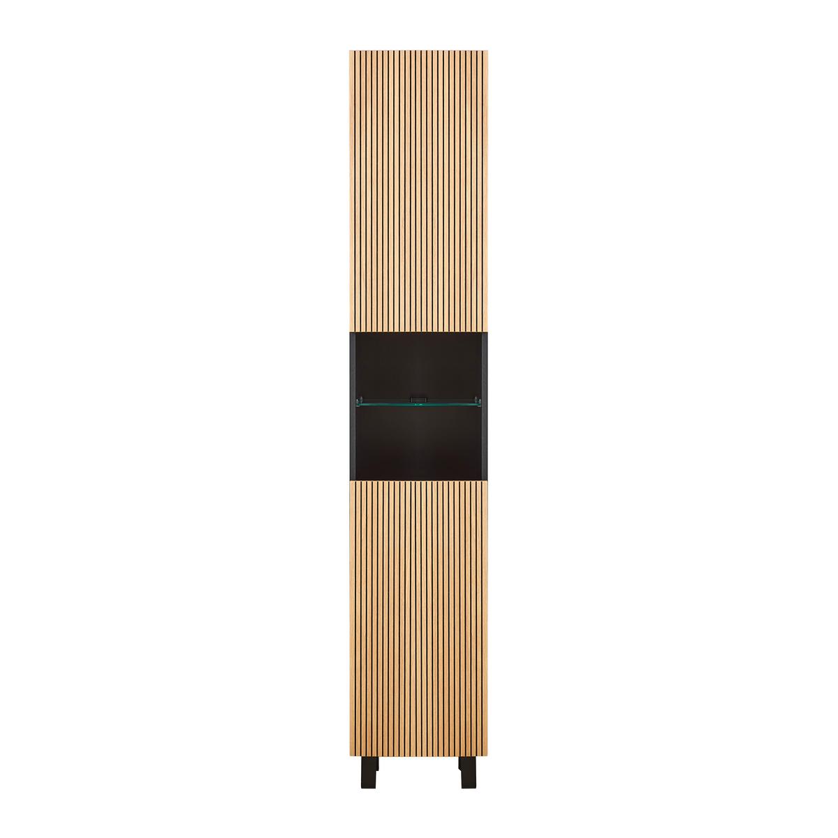 Hochschrank Venezia in Schwarz/Eichefarben - Eichefarben/Schwarz, Lifestyle, Glas/Holzwerkstoff (35/195/32cm) - Mömax