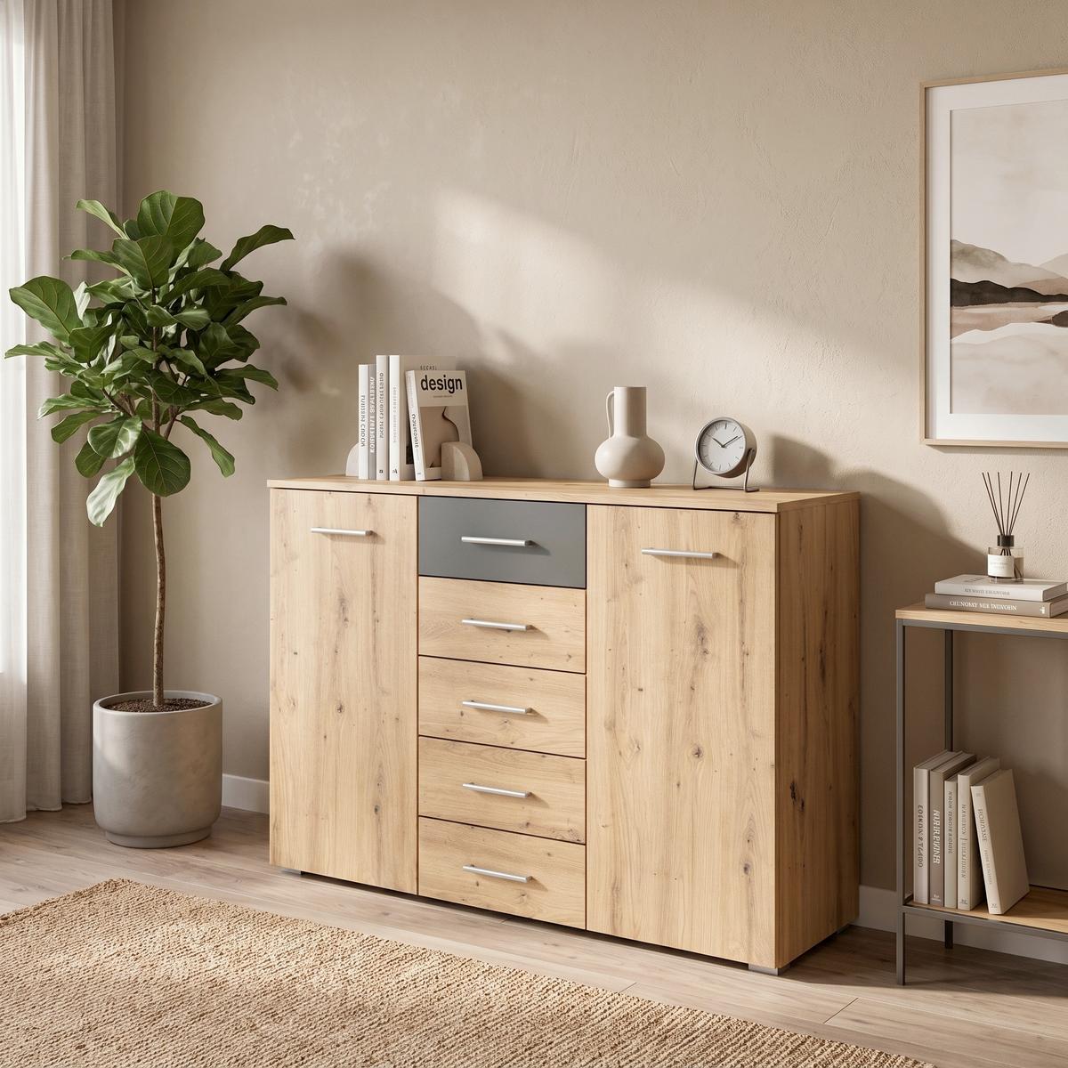 Komoda Foster - siva/hrast Artisan, Konvencionalno, drvni materijal/plastika (120/84/40cm) - Modern Living