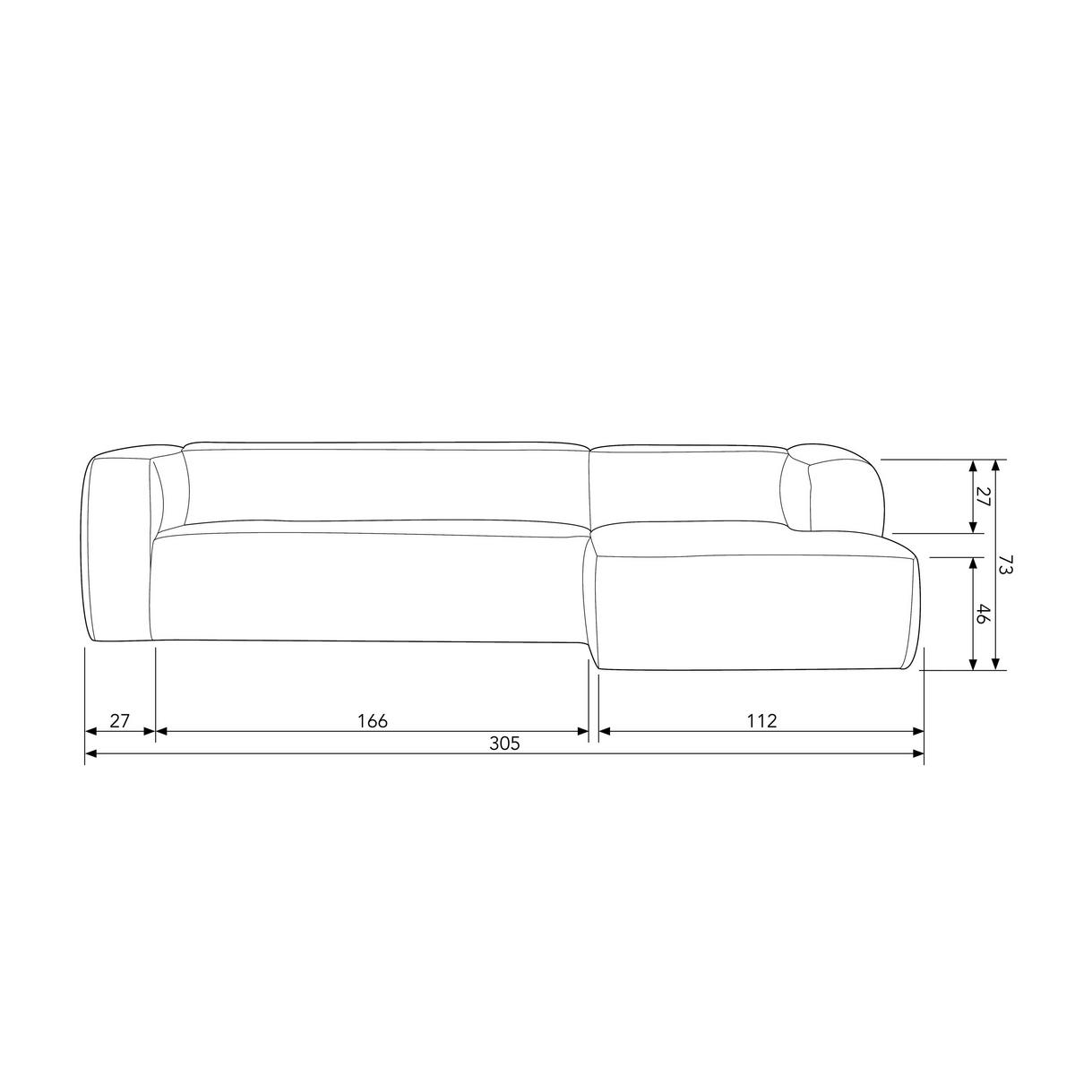 Ecksofa Bean Naturfarben S: 305x175cm - Schwarz/Naturfarben, Design, Kunststoff/Textil (305/175cm) - Livetastic