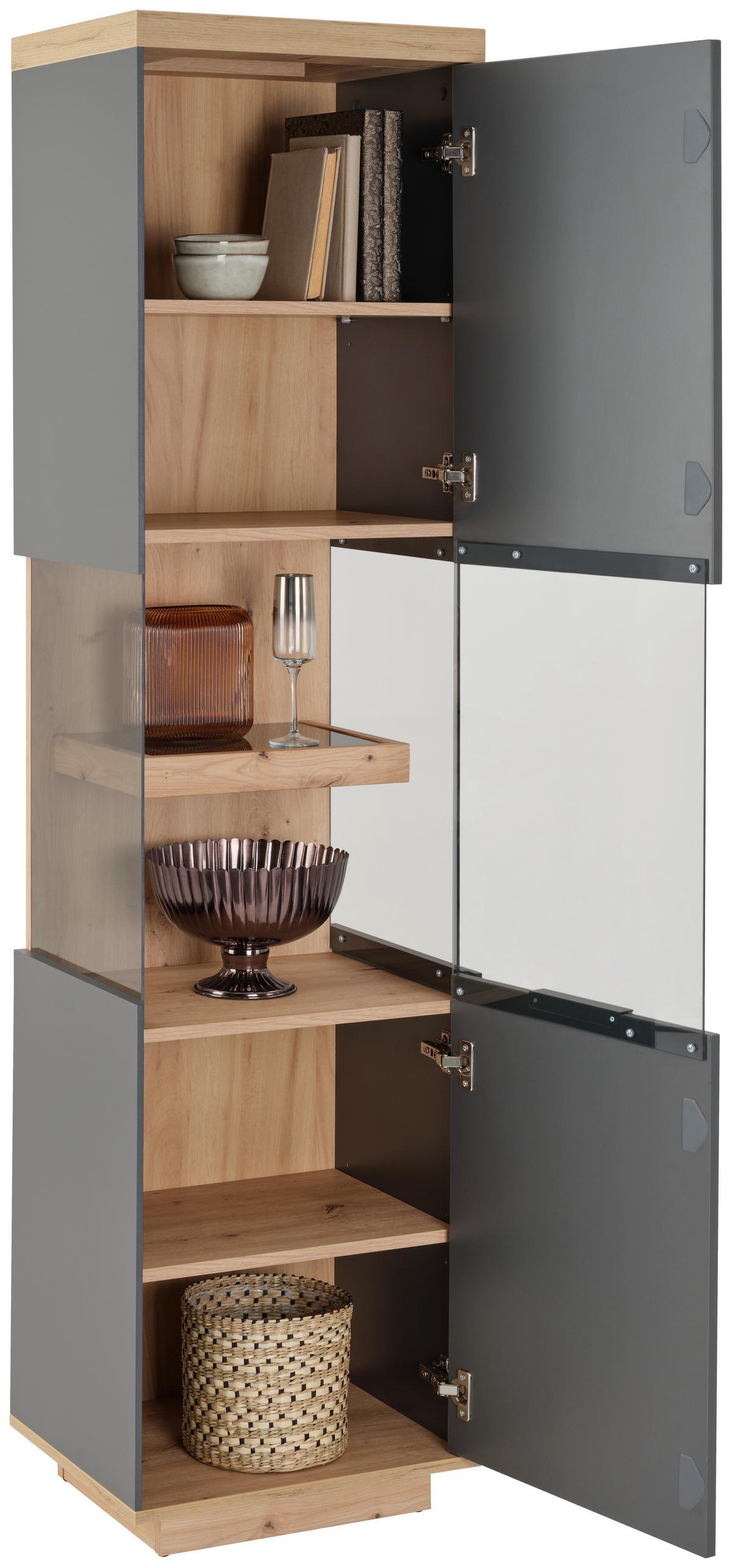 Vitrină JAKE - stejar Artisan/antracit, Trend, sticlă/material pe bază de lemn (45,7/187/38cm) - Modern Living