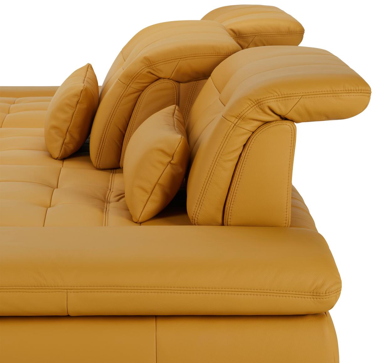 Wohnlandschaft Sanfino Leder Currygelb - Currygelb/Chromfarben, KONVENTIONELL, Leder/Metall (199/79-96/305cm) - Premium Living