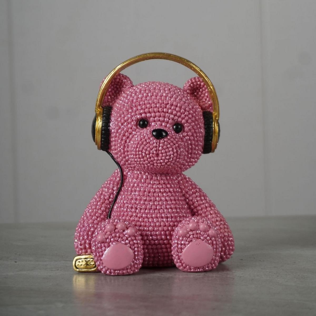 Dekor Medve Teddy - rózsaszín/aranyszínű, műanyag (10/8/13,2cm)