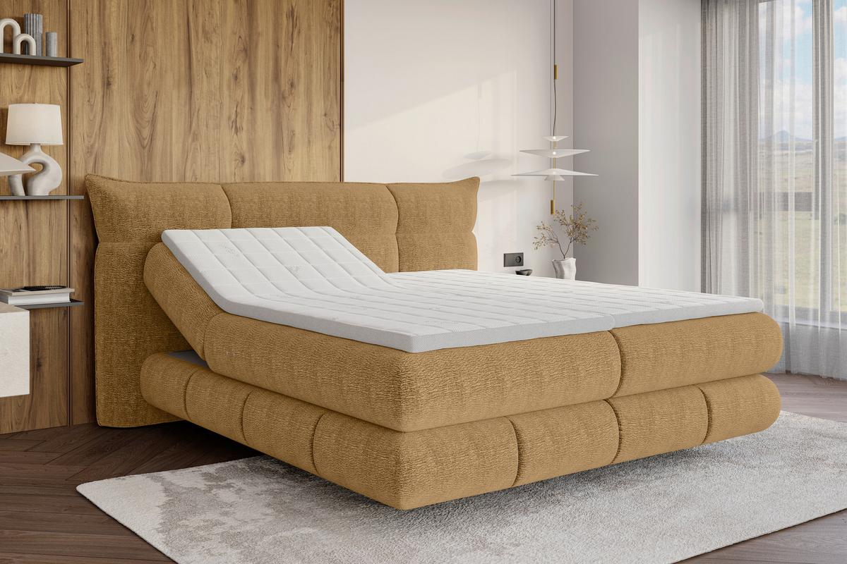 Boxspringbett Auris - Senfgelb/Schwarz, Konventionell, Kunststoff/Textil (140/200cm) - Sembella