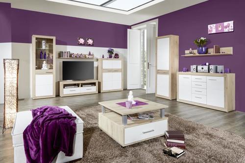 Vitrina Malta - bijela/boje hrasta, Moderno, staklo/drvni materijal (96/197/35cm) - Modern Living