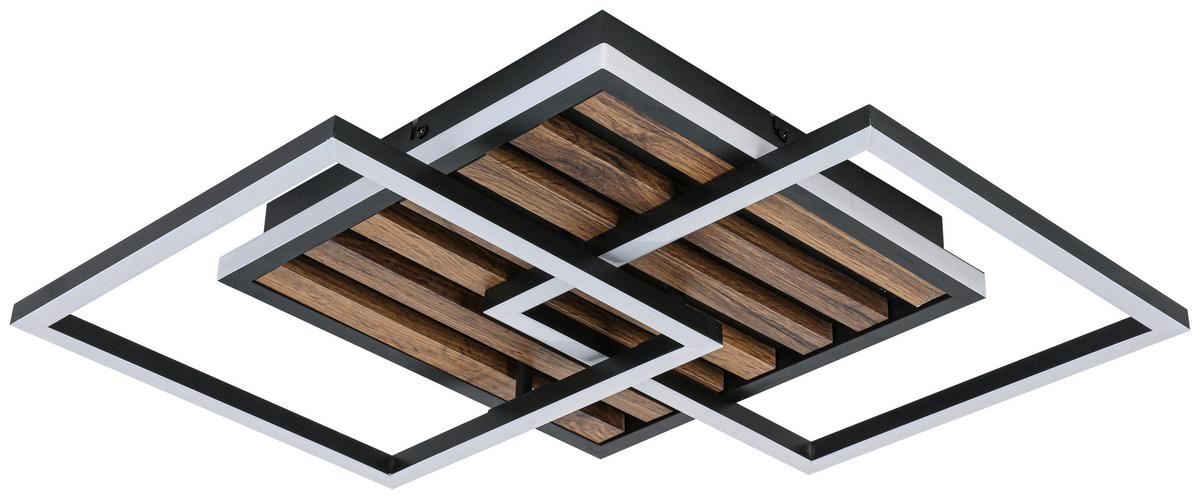 LAMPA SUFITOWA LED ENRIKE - kolor dębowy/czarny, Trend, materiał drewnopochodny/tworzywo sztuczne (45/45/9,5cm) - Novel
