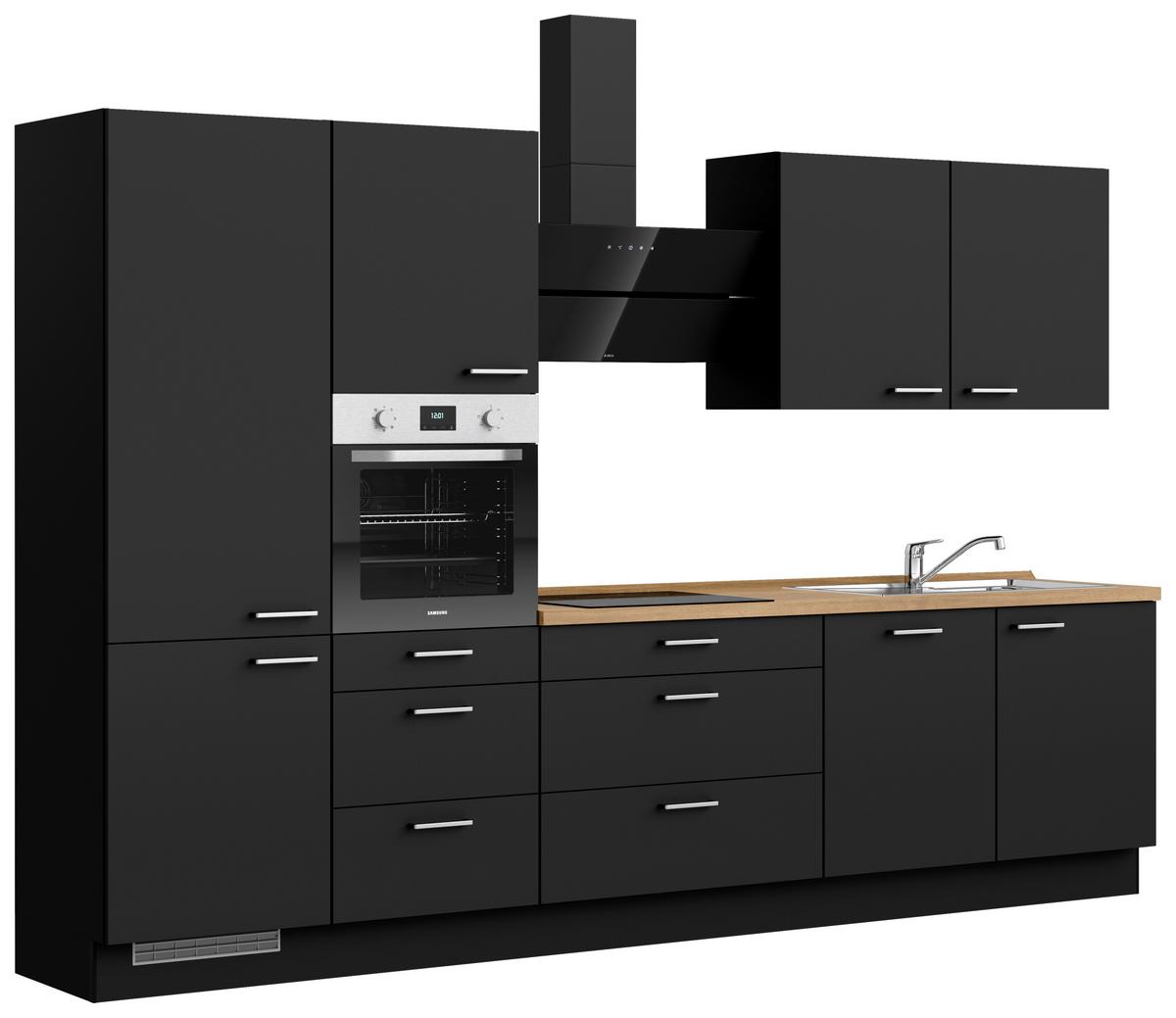 Küchenblock Touch High m. Geräten Schwarz - Edelstahlfarben/Eichefarben, MODERN, Holzwerkstoff/Metall (330cm) - Nobilia