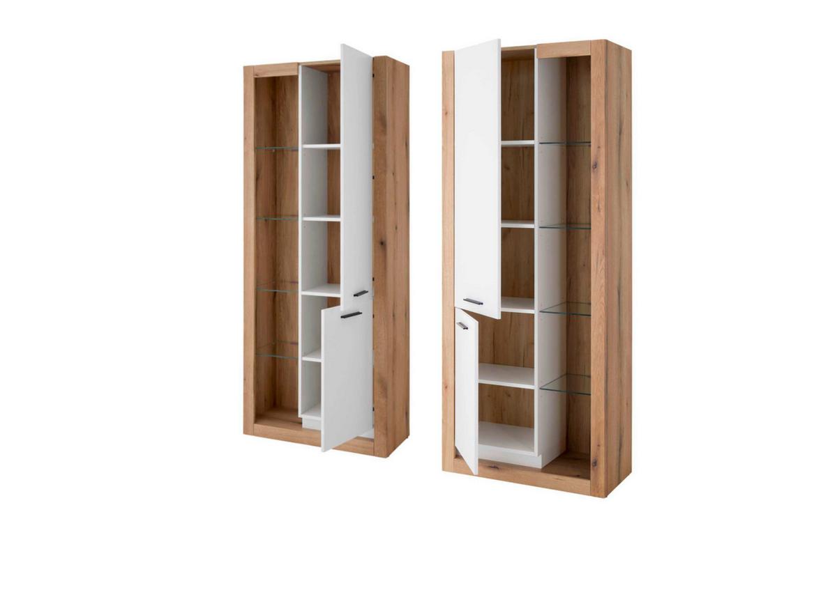 WOHNWAND BRIXEN - Eichefarben/Schwarz, Design, Glas/Holzwerkstoff (180/195/37cm) - MID.YOU