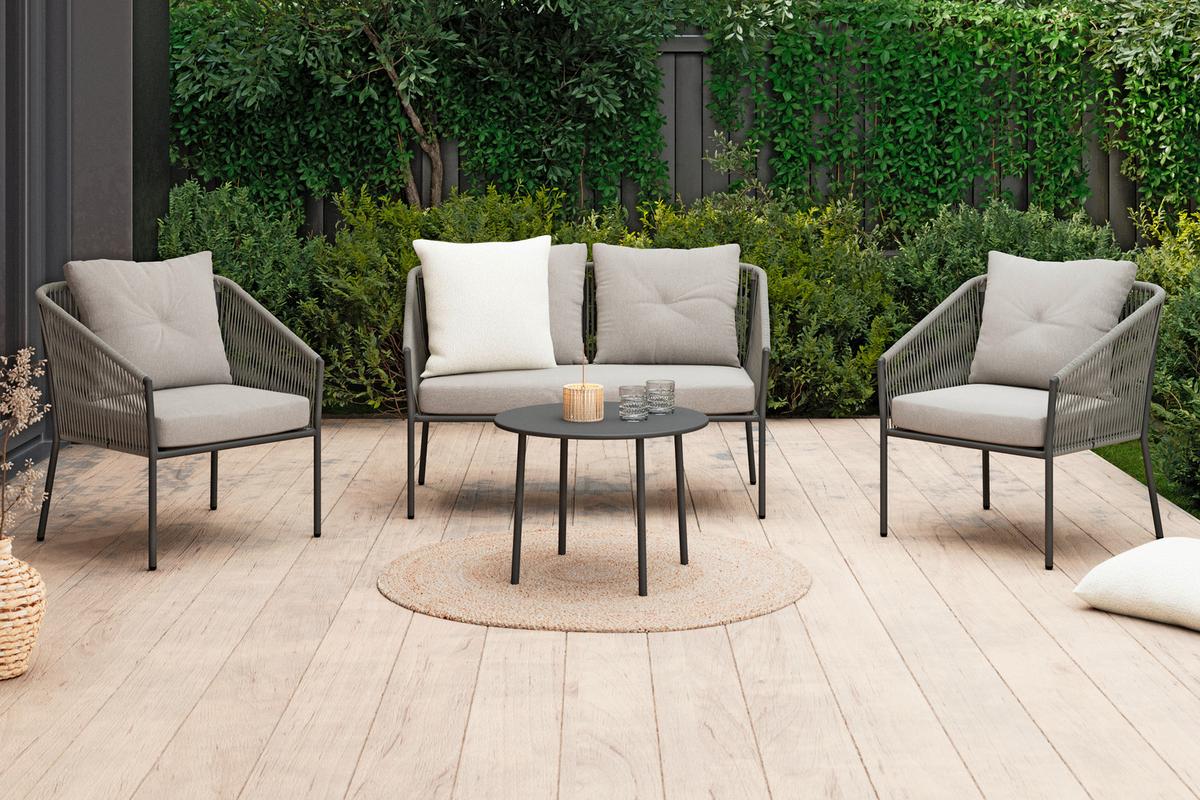 Vrtni Set Reini, Siva ,bež, 4-Delno - temno siva/siva, Moderno, kovina/tekstil (120/74/68cm) - Mömax