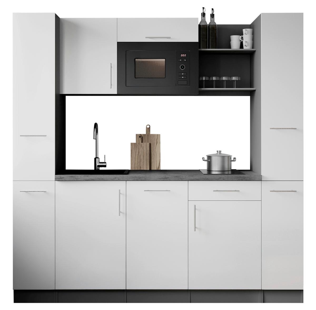 Küchenblock Oliver m. Geräten Weiß - Weiß/Grau, Trend, Holzwerkstoff/Metall (205cm) - Respekta