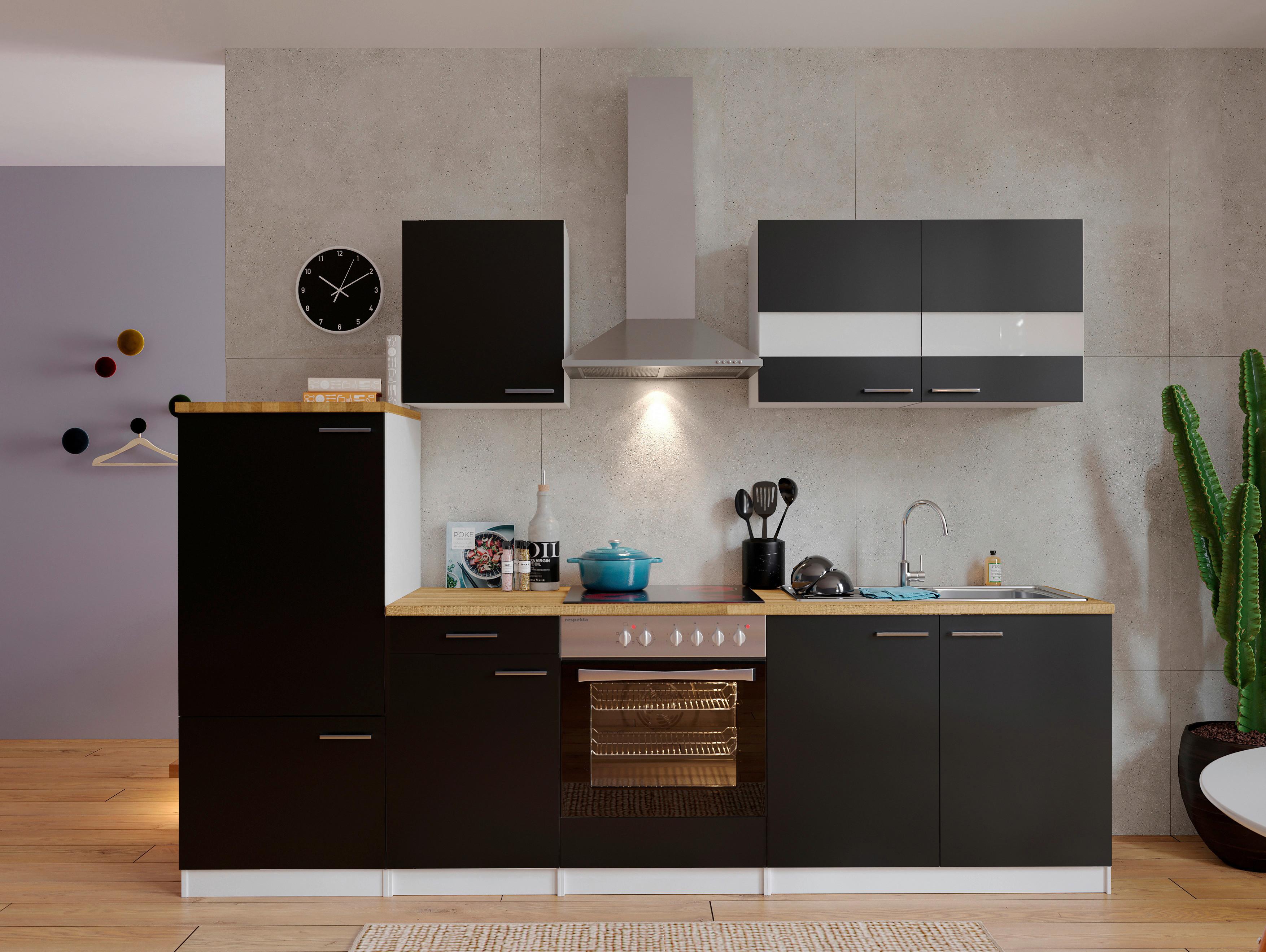 Küchenleerblock LBKB270WSG Schwarz/Weiß ca. 270 cm - Silberfarben/Nussbaumfarben, Basics, Holzwerkstoff/Metall (270cm) - Respekta