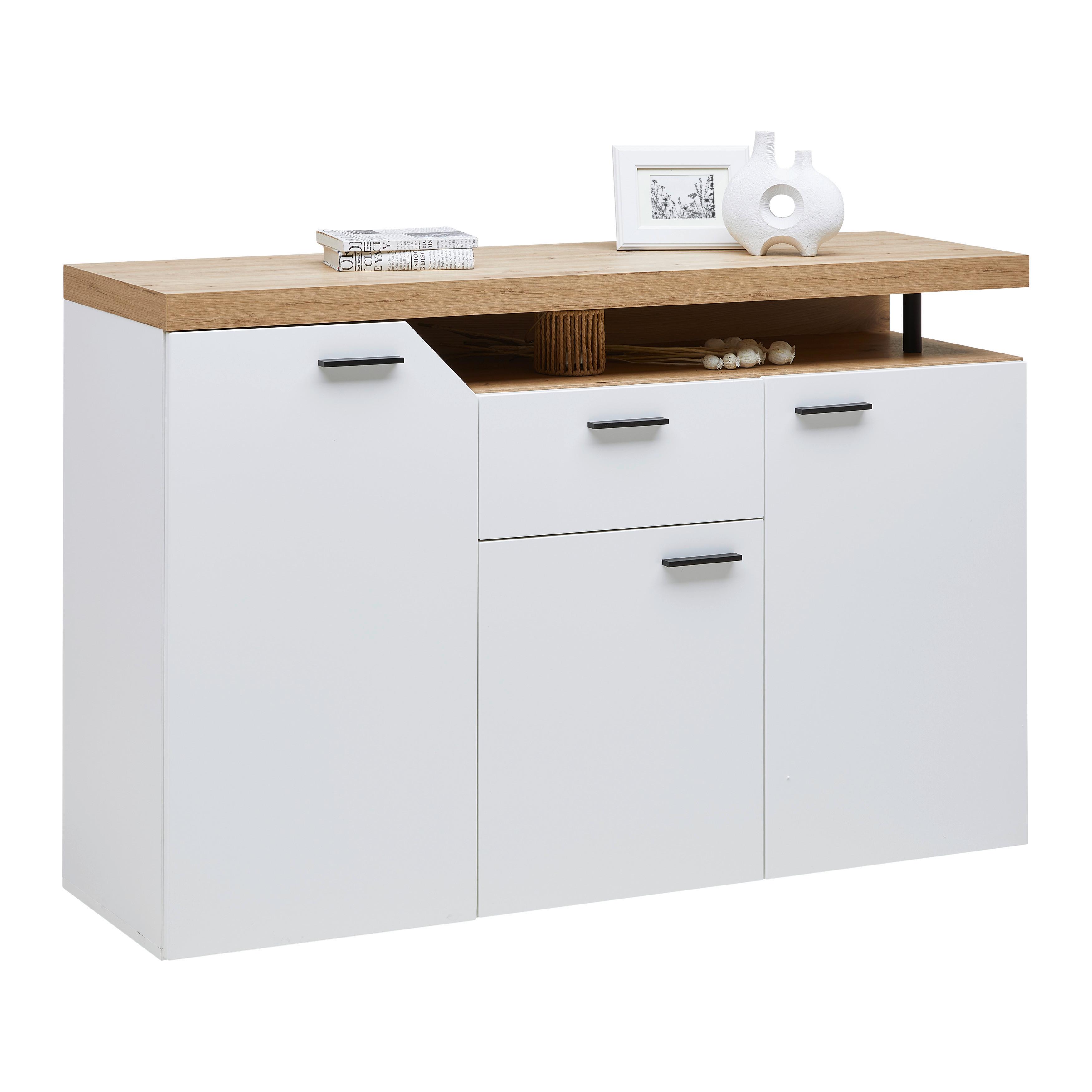 Kommode Nico Weiss/Eichefarben - Modern, Holzwerkstoff/Kunststoff (138/91/40cm) - Mömax