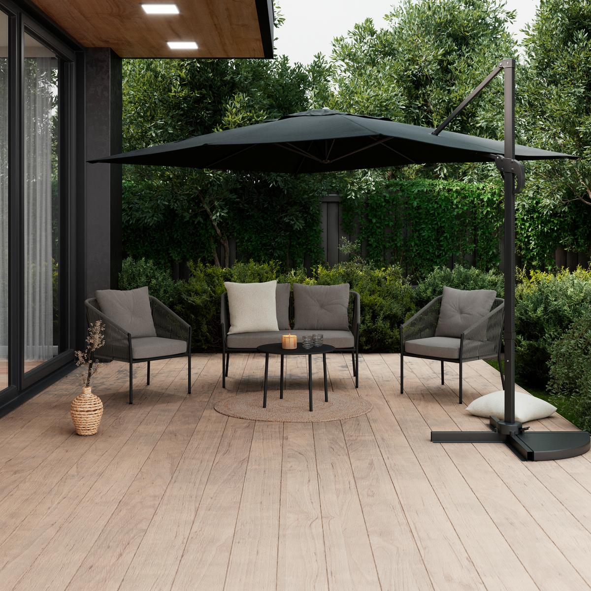 Gartenset Reini Dungelgrau/Beige, 4-teilig - Dunkelgrau/Beige, MODERN, Textil/Metall (120/74/68cm) - Mömax