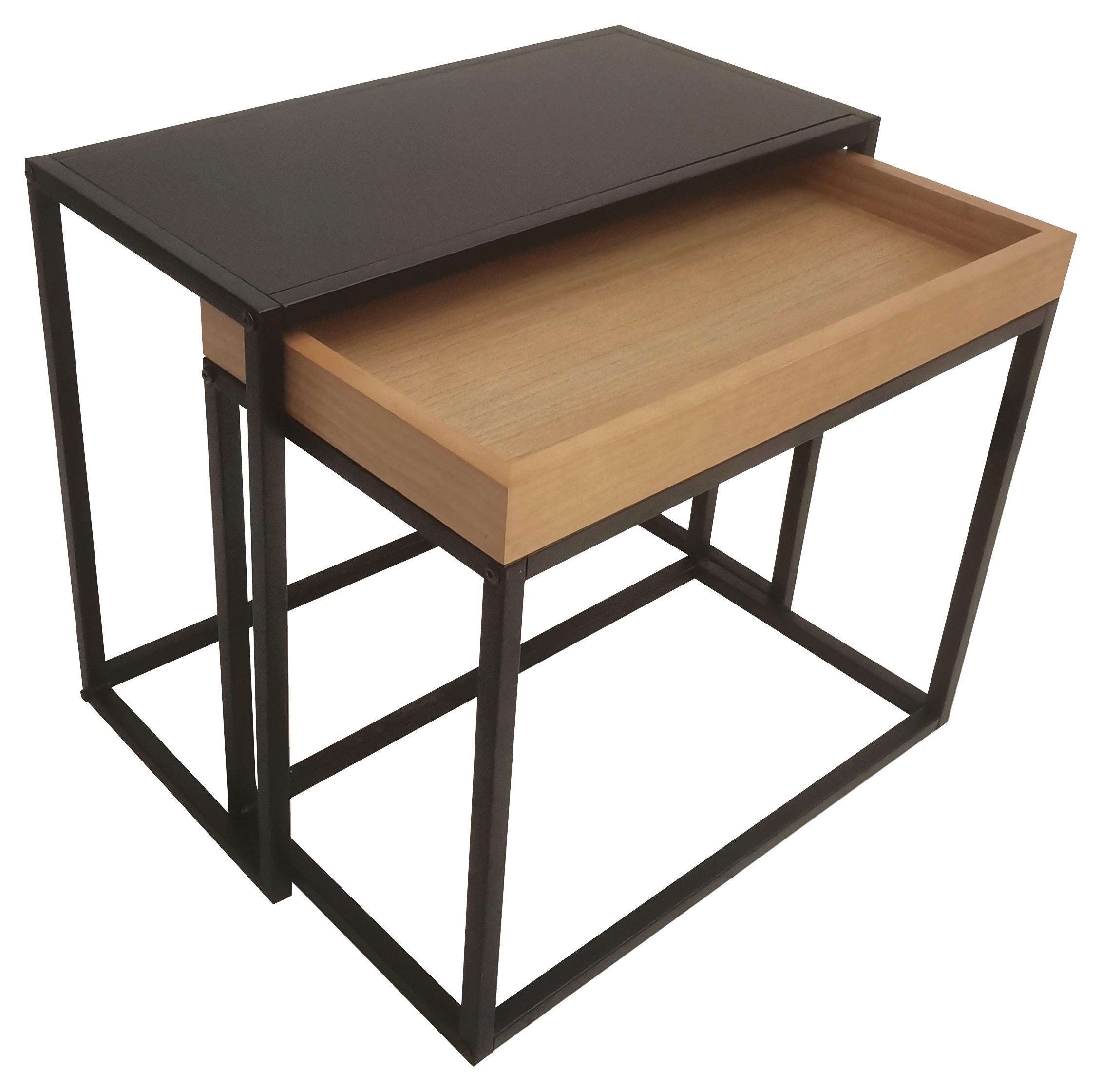 Set Mizic Mirella, Črna, Rjava, 2 Kos - črna/rjava, Moderno, kovina/leseni material (60-46/50-47/33-30cm)
