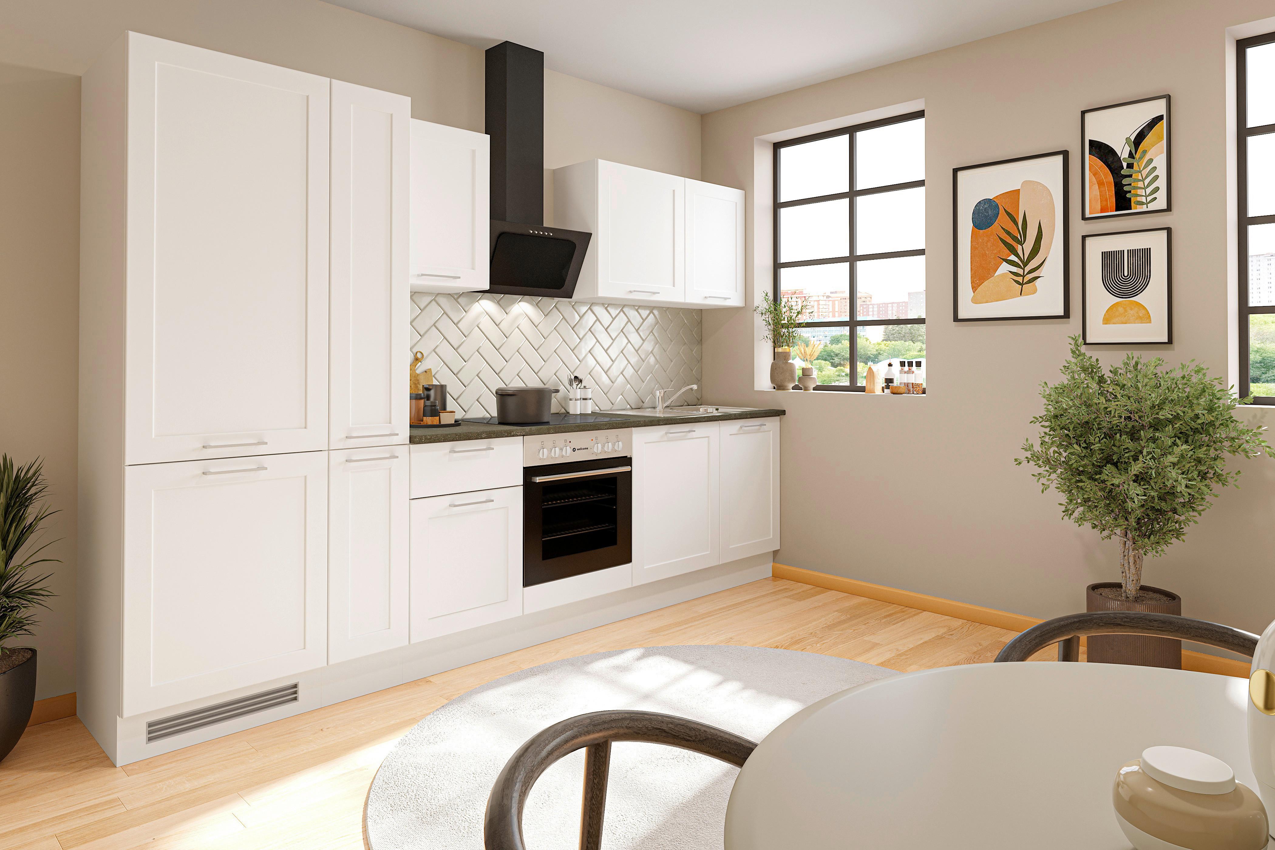 Küchenblock Marseille mit Geräten ca. 310 cm Weiß - Chromfarben/Anthrazit, Design, Holzwerkstoff/Metall (310cm) - P & B