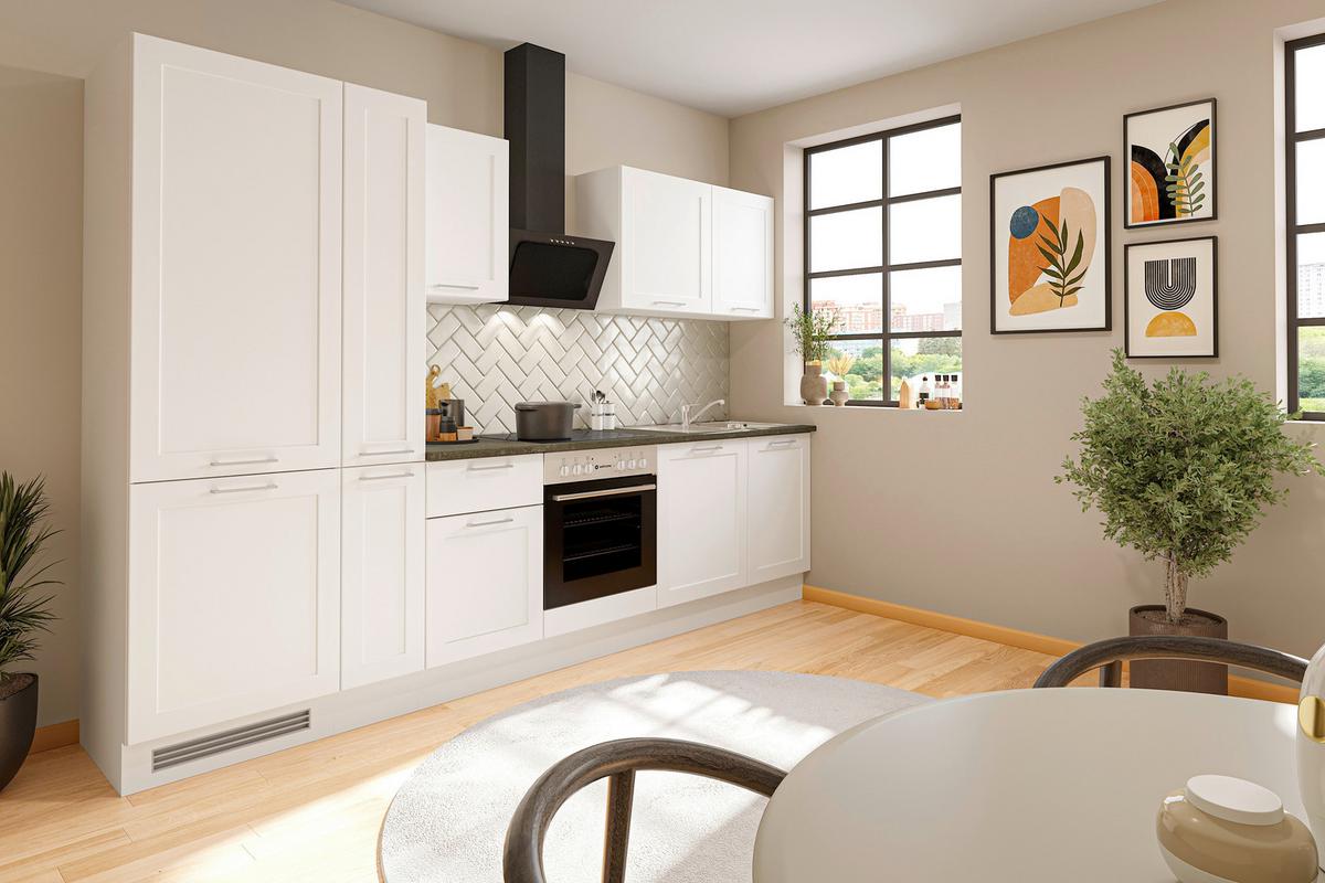 Küchenblock Marseille mit Geräten ca. 310 cm Weiß - Chromfarben/Anthrazit, Design, Holzwerkstoff/Metall (310cm) - P & B