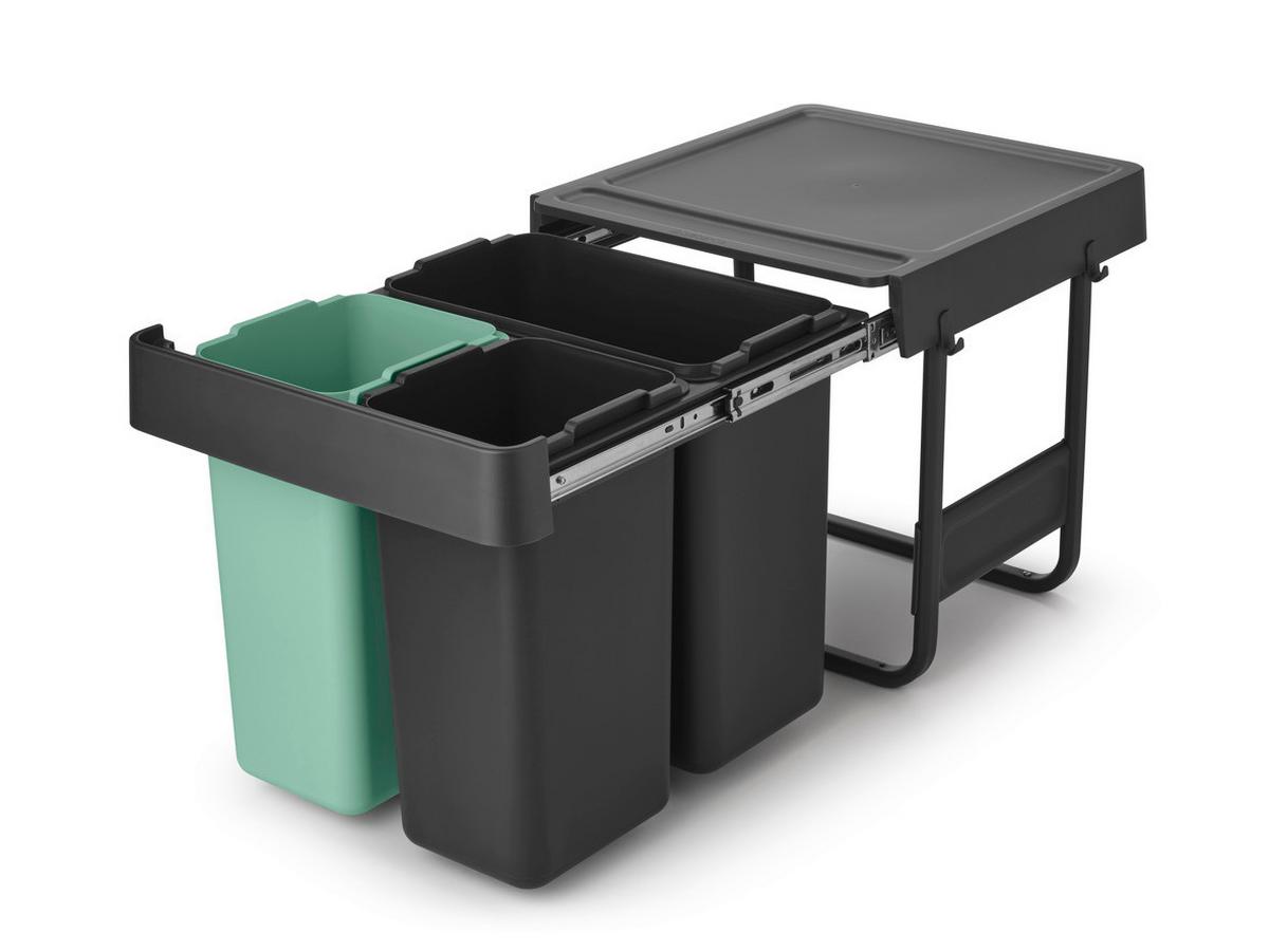 SORTOWNIK ODPADÓW DO ZABUDOWY 232541 - antracytowy/zielony, Basics, tworzywo sztuczne (40,4/39,6/48,1cm) - Brabantia
