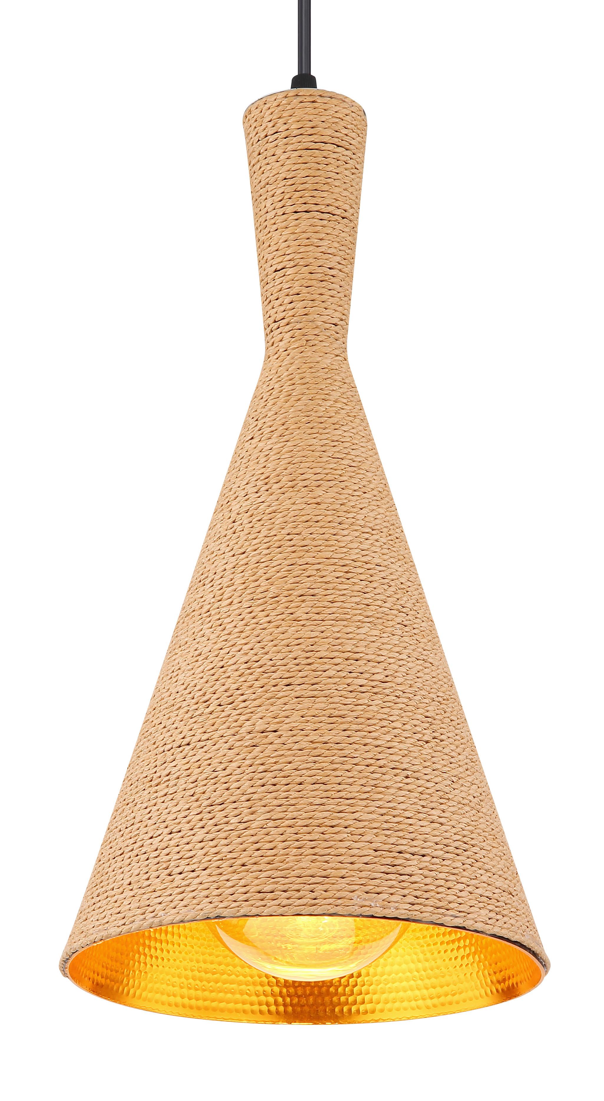 Hängeleuchte Ludmilla in Multicolor max. 40 Watt - Goldfarben/Schwarz, Natur, Textil/Metall (19/140cm) - Globo