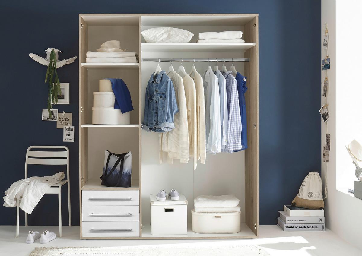 Omara S Klasičnimi Vrati Lyss, Bela, Hrast, 155 Cm - srebrne barve/bela, Moderno, umetna masa/leseni material (155/194/58cm) - Livetastic