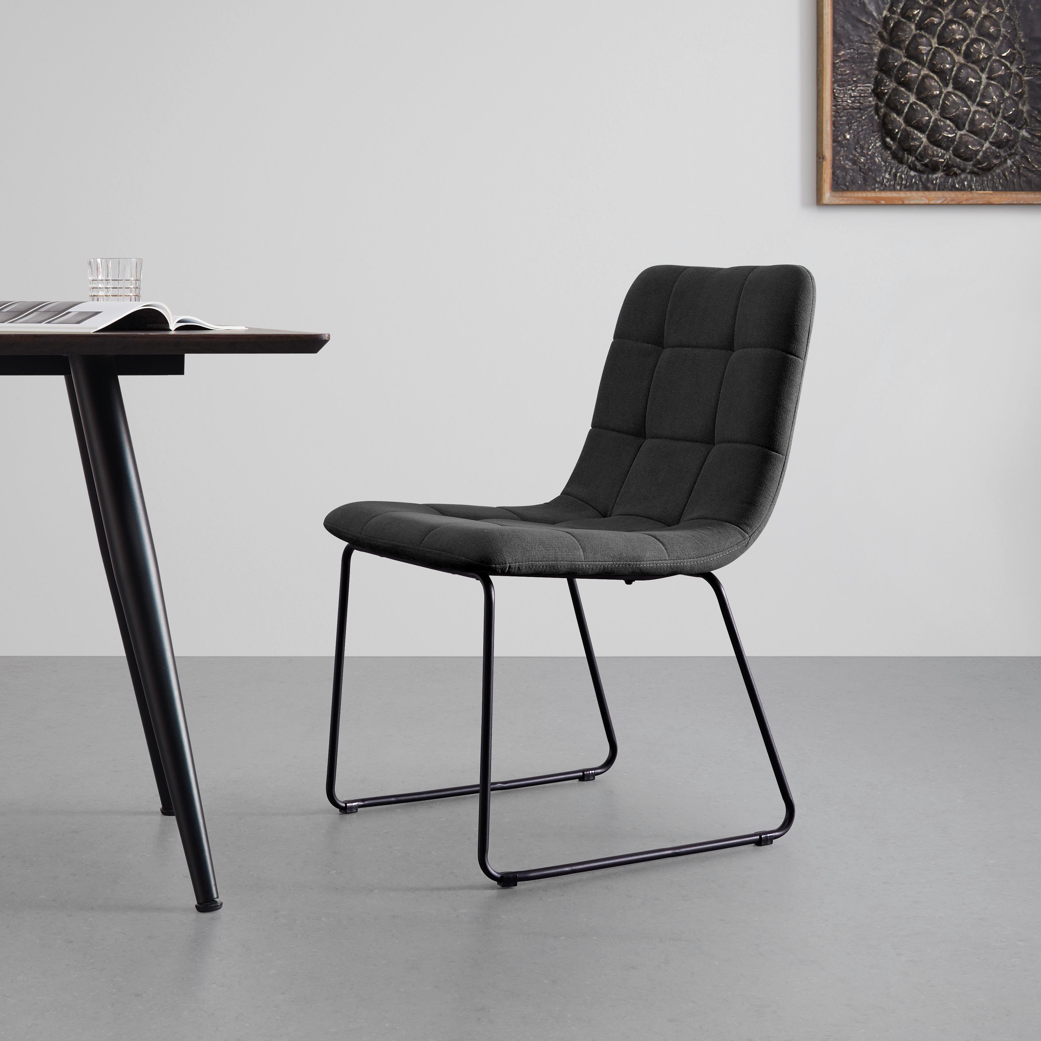 Stuhl Mia Dunkelgrau Webstoff Gepolstert - Dunkelgrau/Schwarz, MODERN, Textil/Metall (46/82/58cm) - Bessagi Home