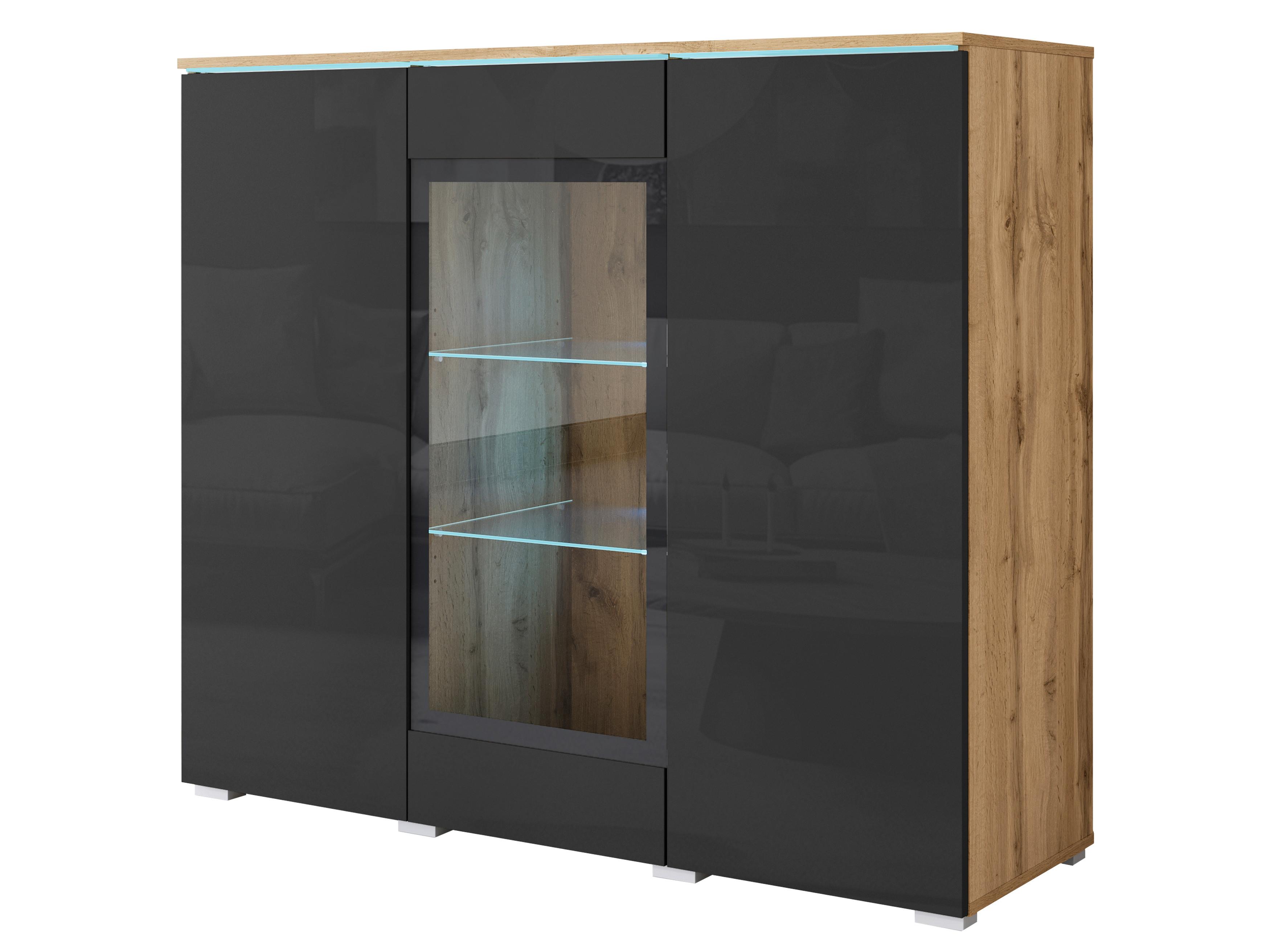 Visoka Komoda Vera 120 - siva/crna visoki sjaj, Trend, staklo/drvni materijal (120/103,3/39,5cm) - P & B