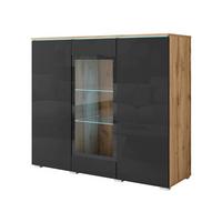 Highboard Vera Schwartz Hochglanz - Schwarz Hochglanz/Eiche Wotan, Trend, Glas/Holzwerkstoff (120/103,3/39,5cm) - P & B
