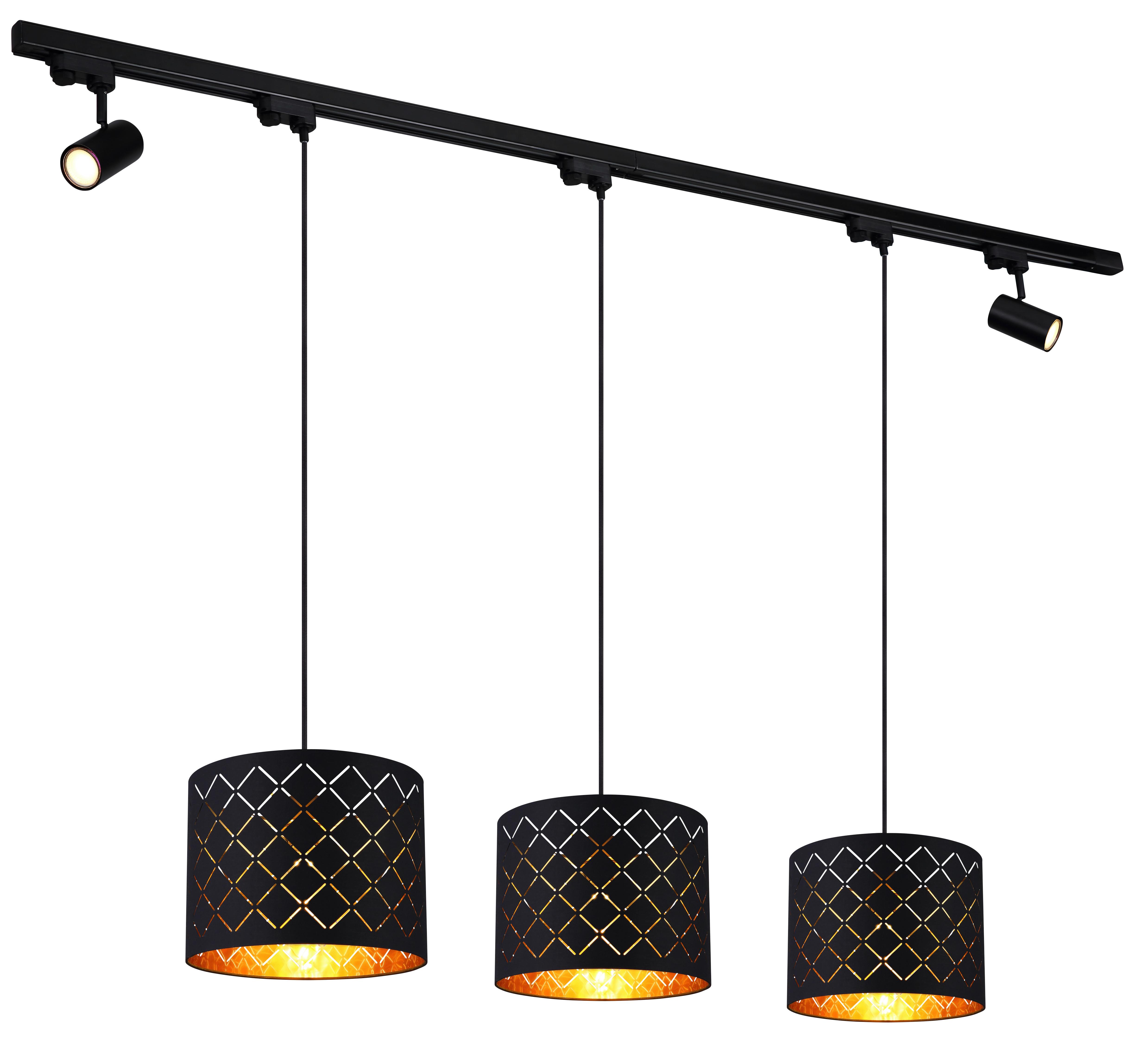 Hängeleuchte Clarke max. 60 Watt - Goldfarben/Schwarz, Design, Kunststoff/Textil (193/30/120cm) - Globo