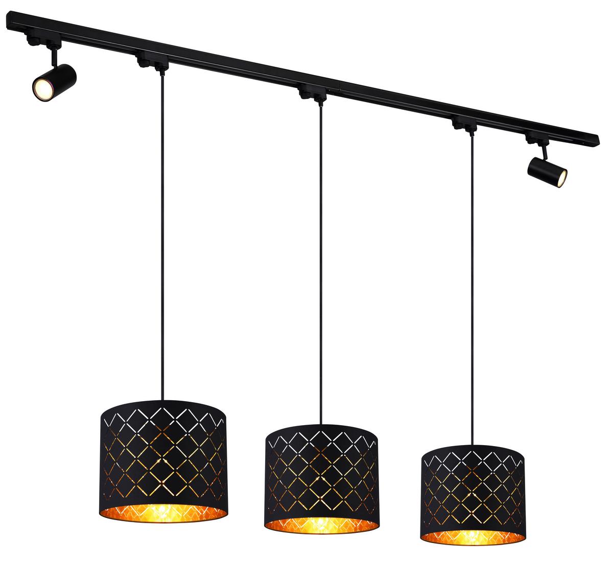 Hängeleuchte Clarke max. 60 Watt - Goldfarben/Schwarz, Design, Kunststoff/Textil (193/30/120cm) - Globo