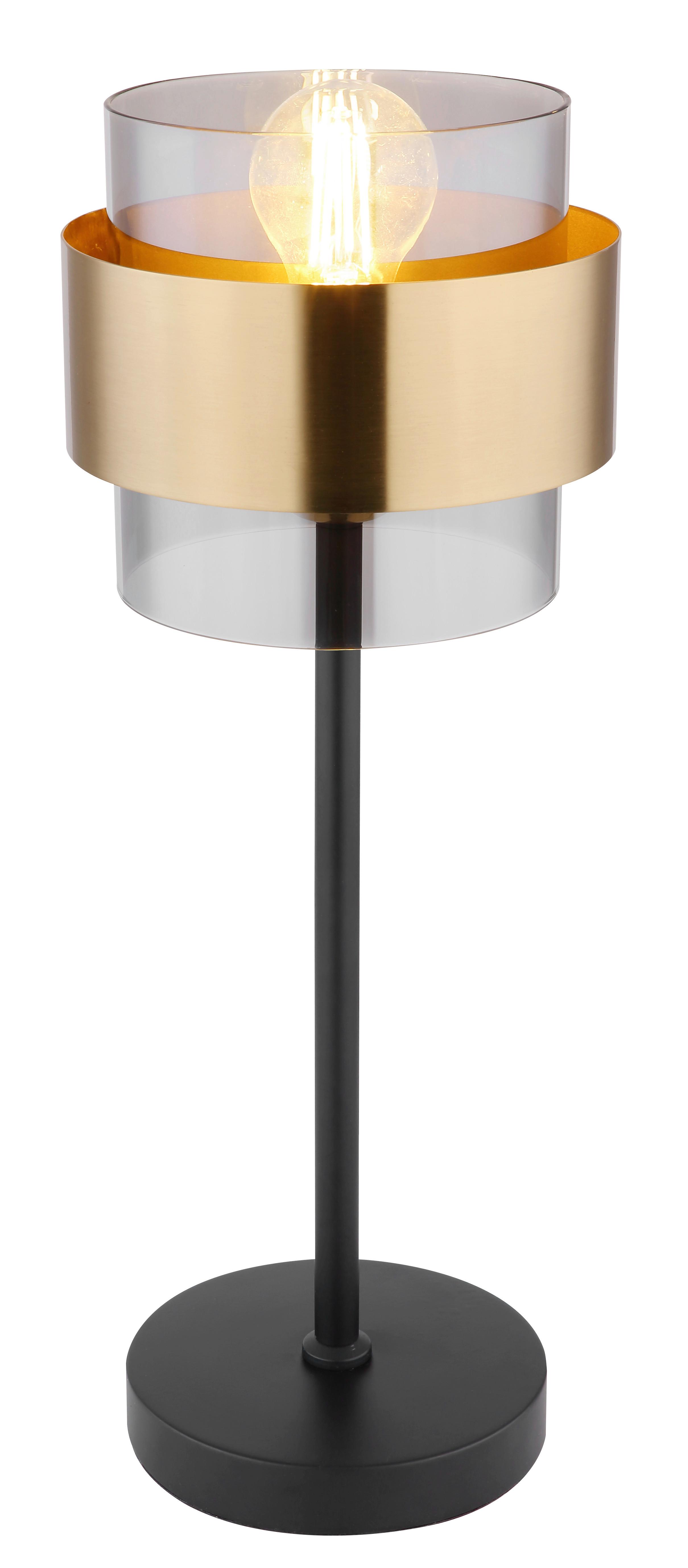 Tischleuchte Milley in Schwarz/Messing max. 60 Watt - Messingfarben/Schwarz, MODERN, Glas/Metall (18/47cm) - Globo