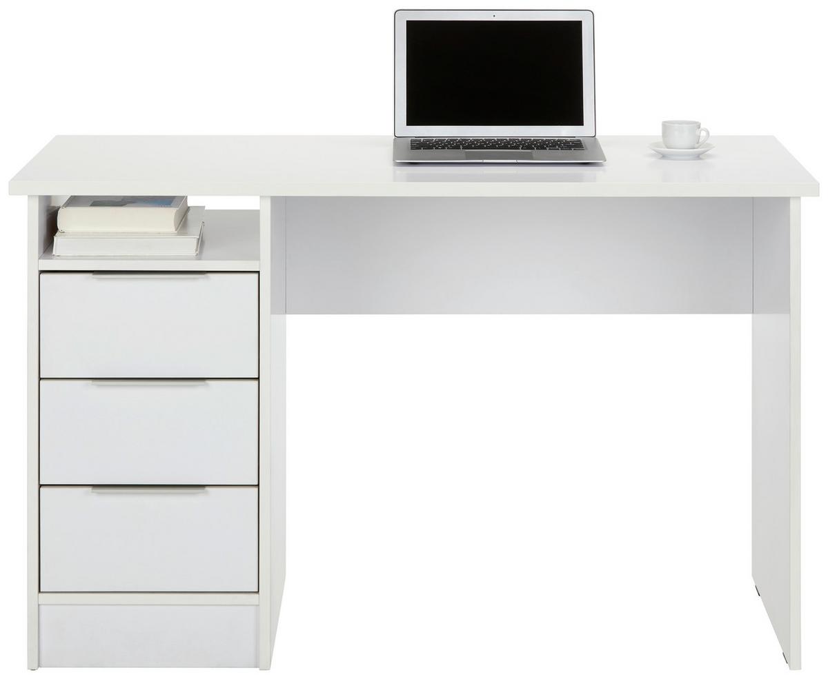 Schreibtisch in Weiß matt - Chromfarben/Weiß, KONVENTIONELL, Holzwerkstoff/Metall (120/76/55cm) - Based