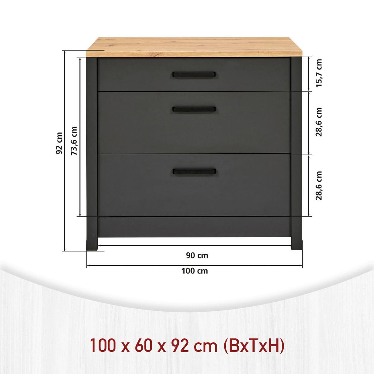Küchenunterschrank Venet, Anthrazit/Artisan Eiche - Anthrazit/Schwarz, ROMANTIK / LANDHAUS, Holzwerkstoff/Metall (100/92/60cm) - Mömax