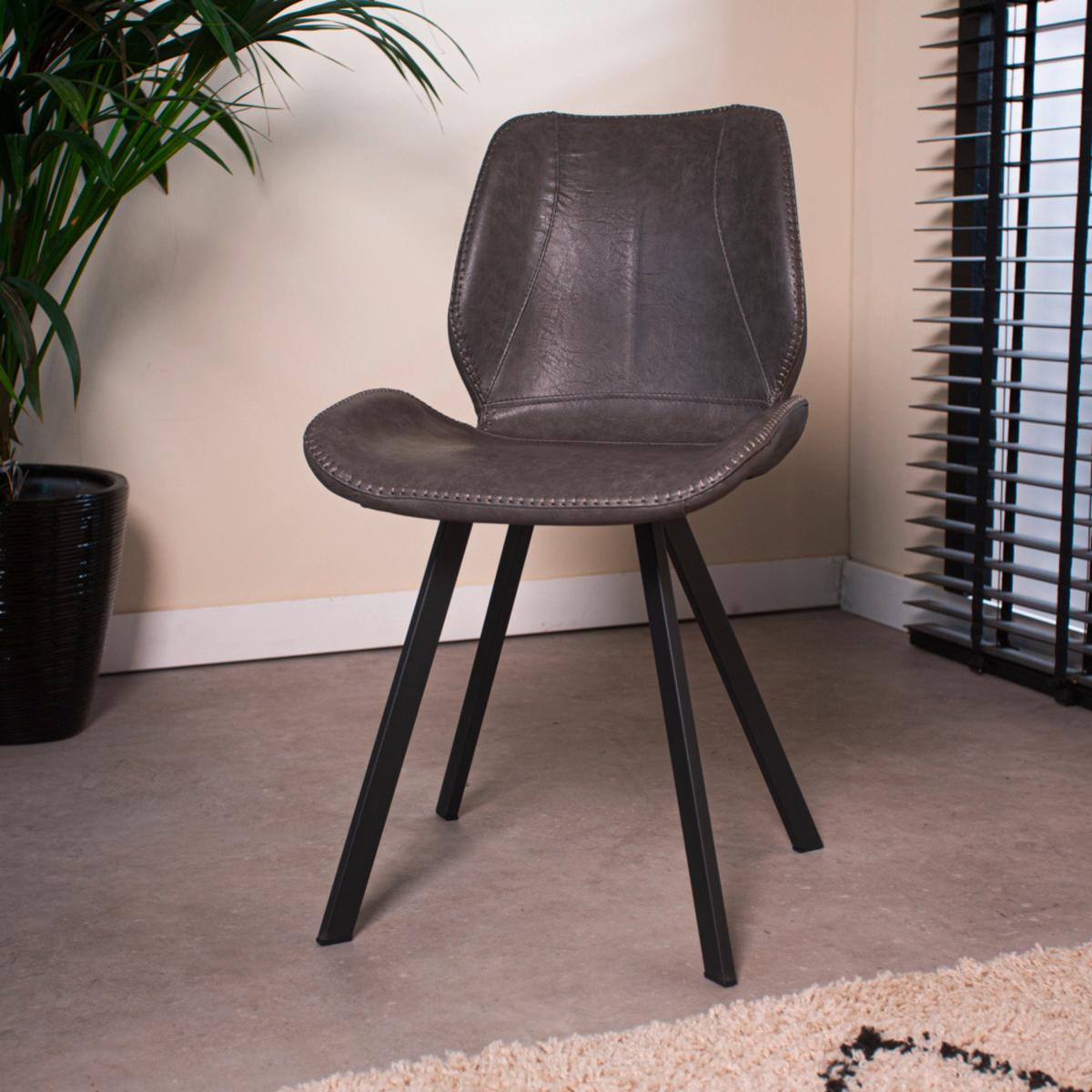 Stuhl-Set Barona 4er-Set Anthrazit Lederlook - Anthrazit/Schwarz, MODERN, Textil/Metall (44/80/55cm) - MID.YOU