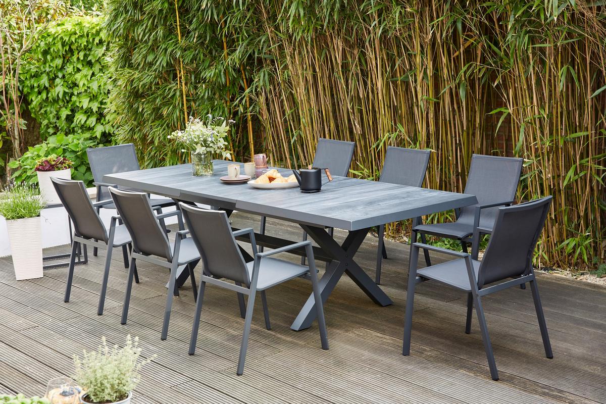 Gartentischgruppe Reno 9-tlg. Anthrazit - Anthrazit, MODERN, Keramik/Kunststoff (100/88/260cm) - Siena Garden