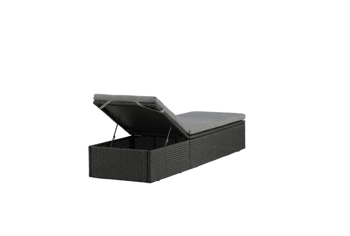 Sonnenliege Quad ca. 61x38x198 cm Schwarz - Schwarz/Grau, KONVENTIONELL, Kunststoff/Textil (60.5/37.5/198cm) - Gardenson