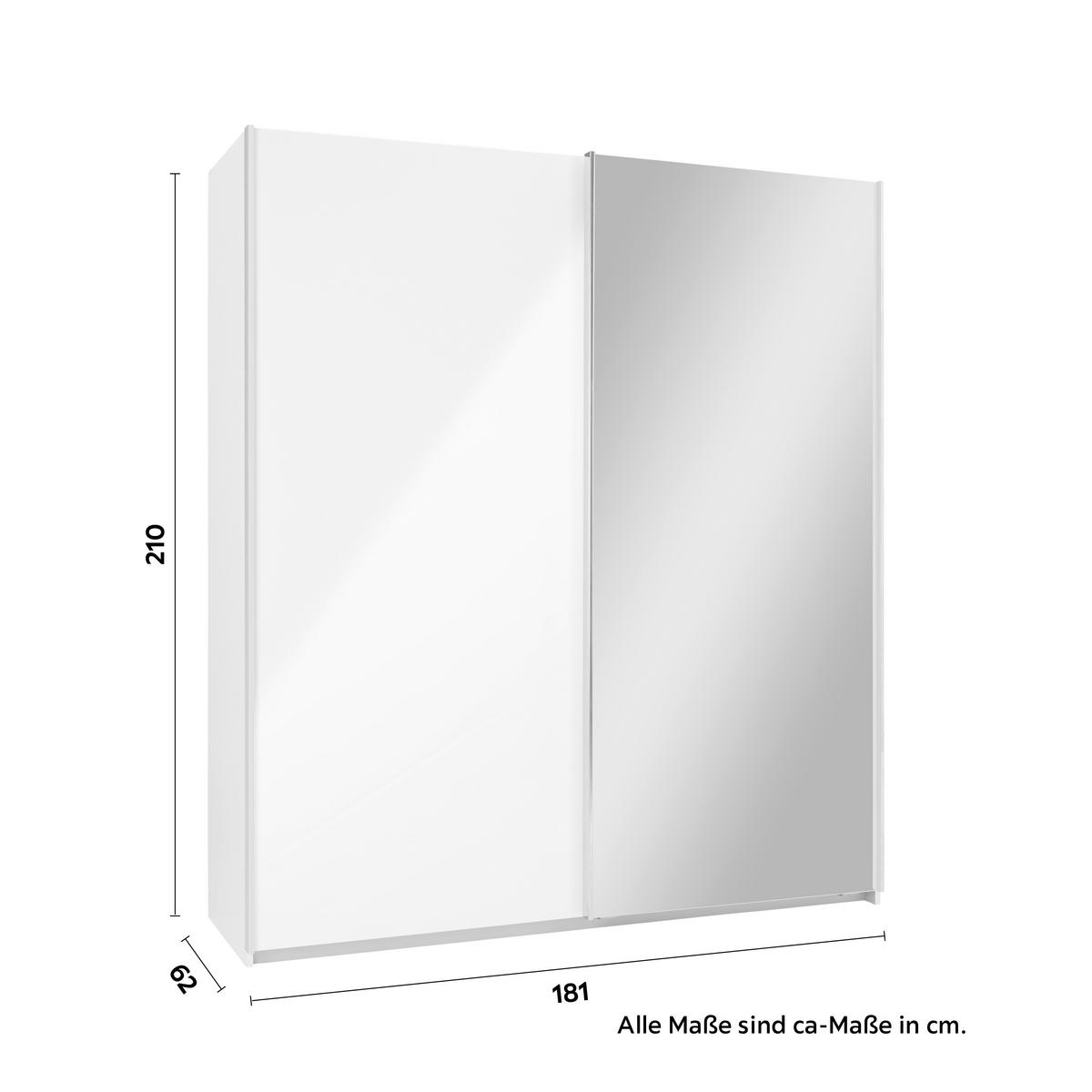 Schwebetürenschrank in Weiss mit Spiegel - Konventionell, Holzwerkstoff/Metall (181/210/62cm) - Mömax