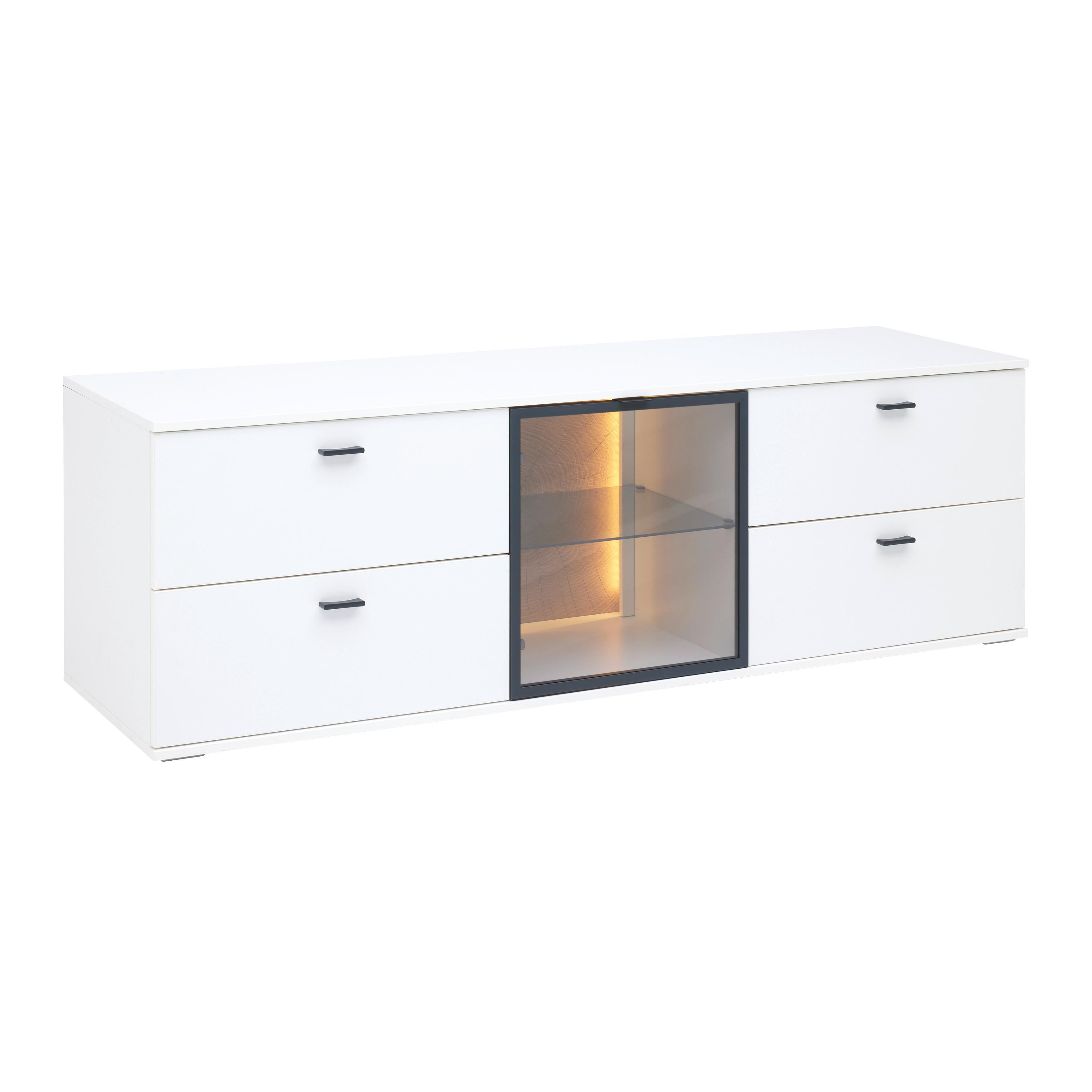 TV-Element Florenz Weiss - Weiss/Schwarz, Modern, Glas/Holzwerkstoff (180/56,7/50cm) - Premium Living