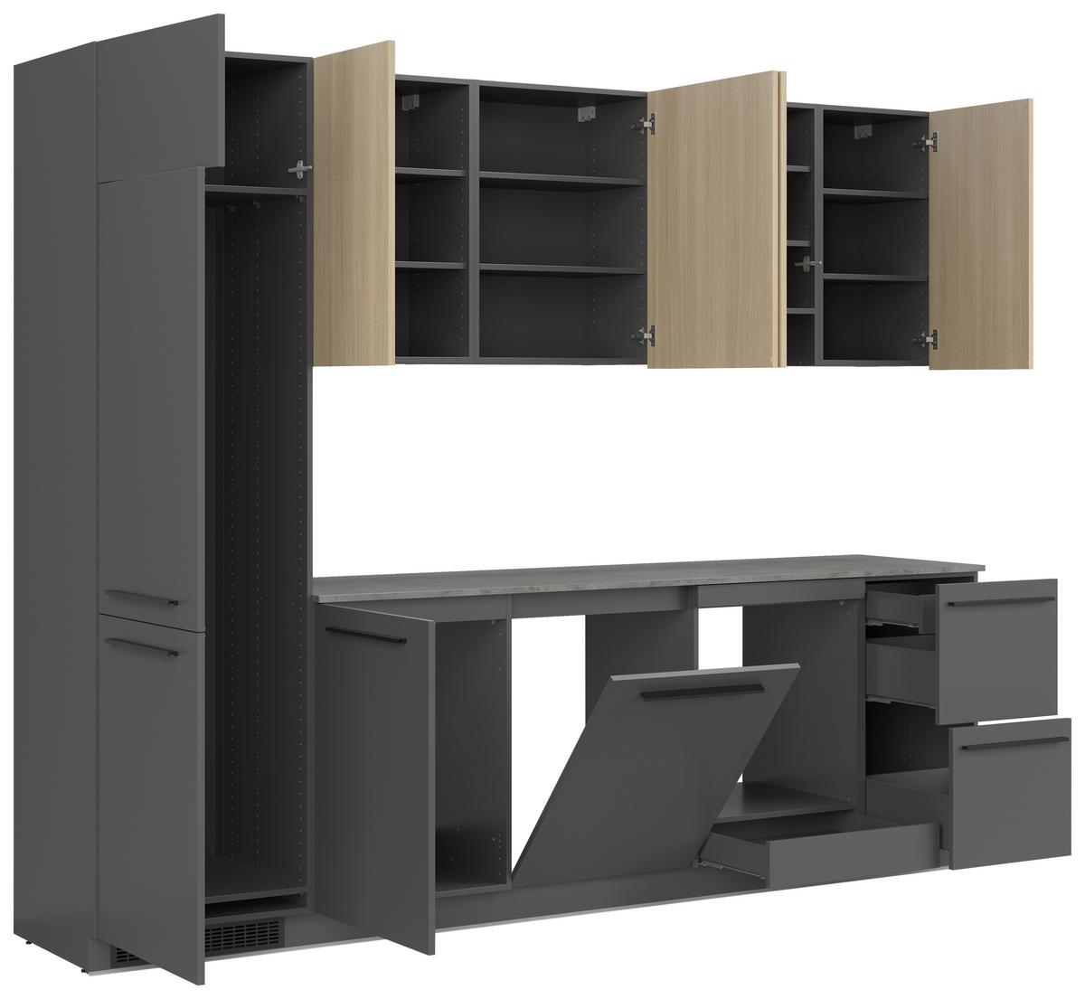 Küchenblock Milino o. E-Geräte Graphitgrau - Eichefarben/Graphitfarben, Basics, Holzwerkstoff/Kunststoff (285cm) - Visiona