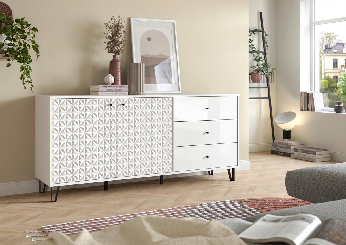 Sideboard Prisma Weiß hochglanz - Weiß Hochglanz/Schwarz, Design, Holzwerkstoff/Kunststoff (170/76/40cm) - Livetastic