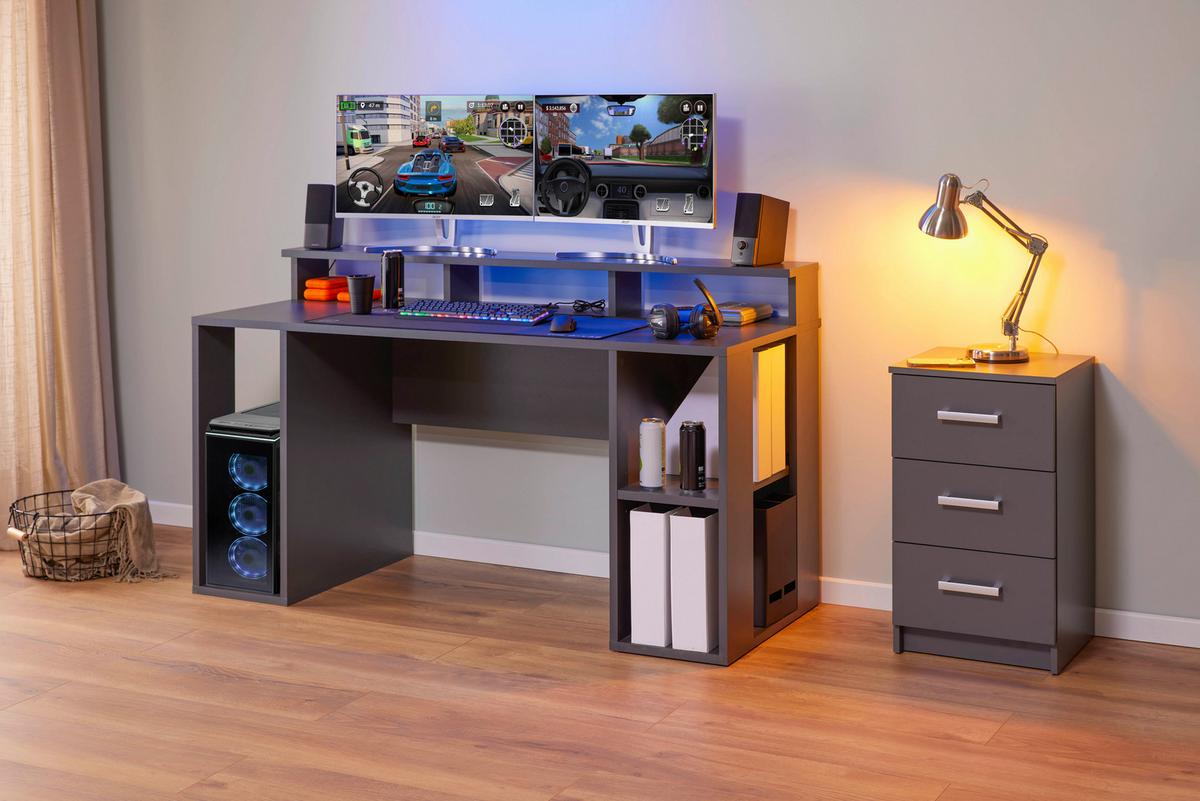 Gaming Tisch in Anthrazit - Anthrazit, Modern, Holzwerkstoff (160/77/91cm) - Mömax