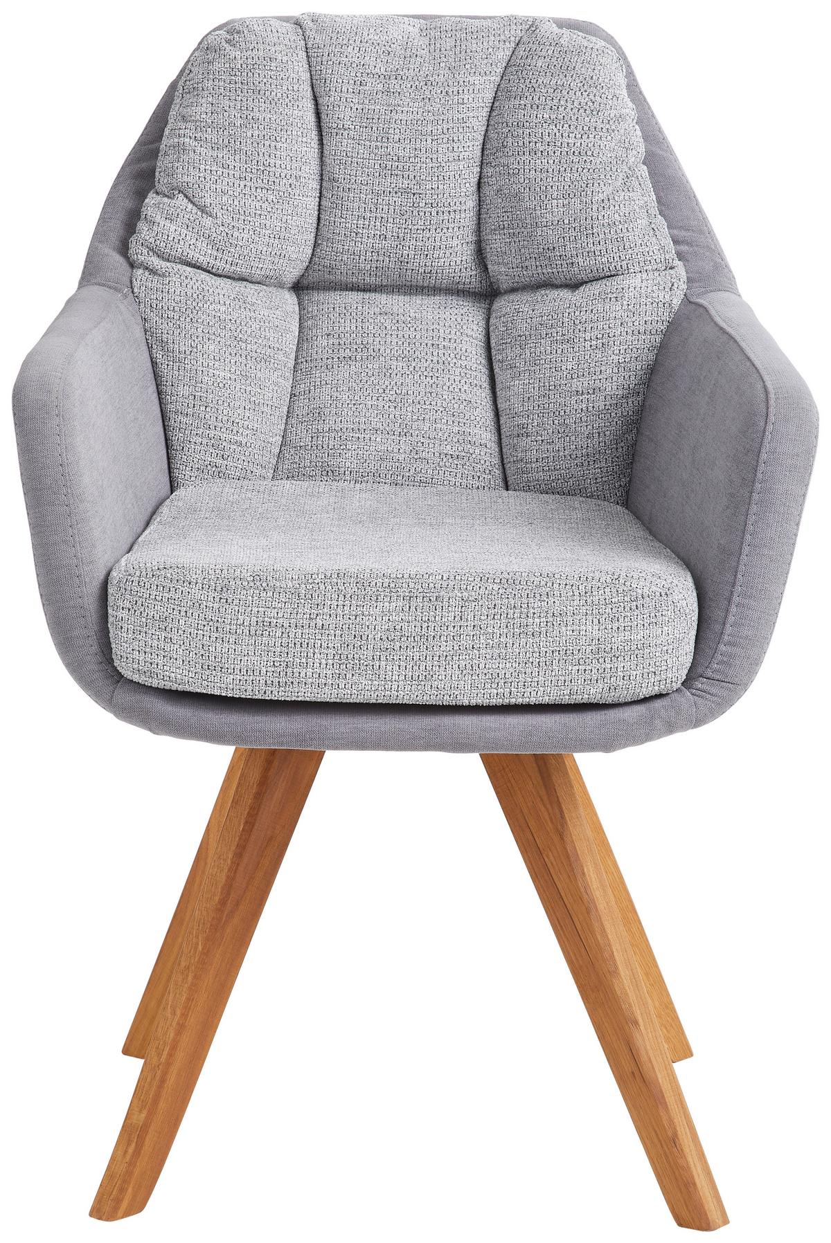 KRZESŁO Z PODŁOKIETNIKAMI COZY - kolor dębowy/szary, Design, drewno/tkanina (65/85/68cm) - Linea Natura