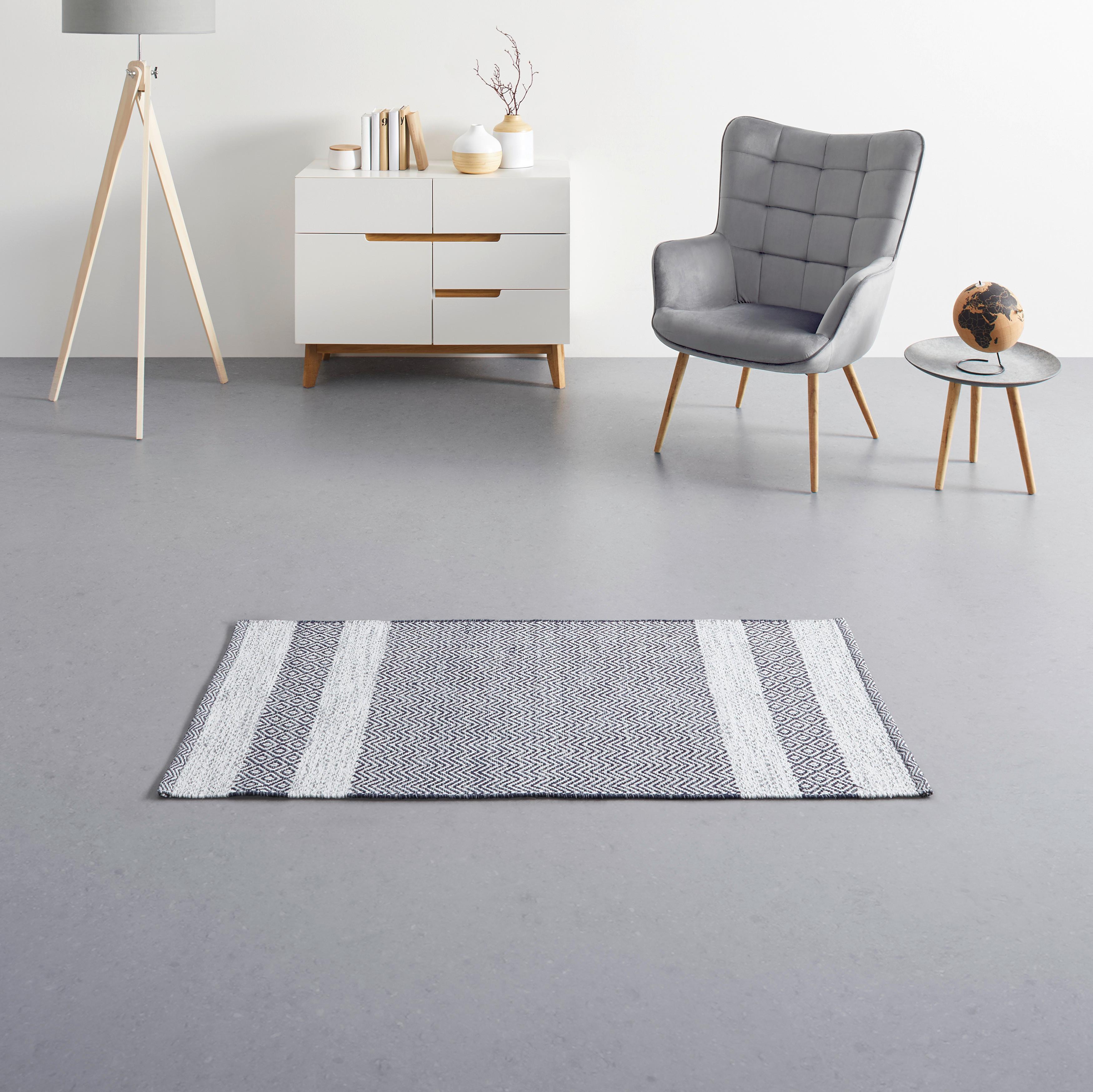 HANDVÄVD MATTA ELISA - vit/mörkgrå, Modern, textil (60/120cm) - Mömax