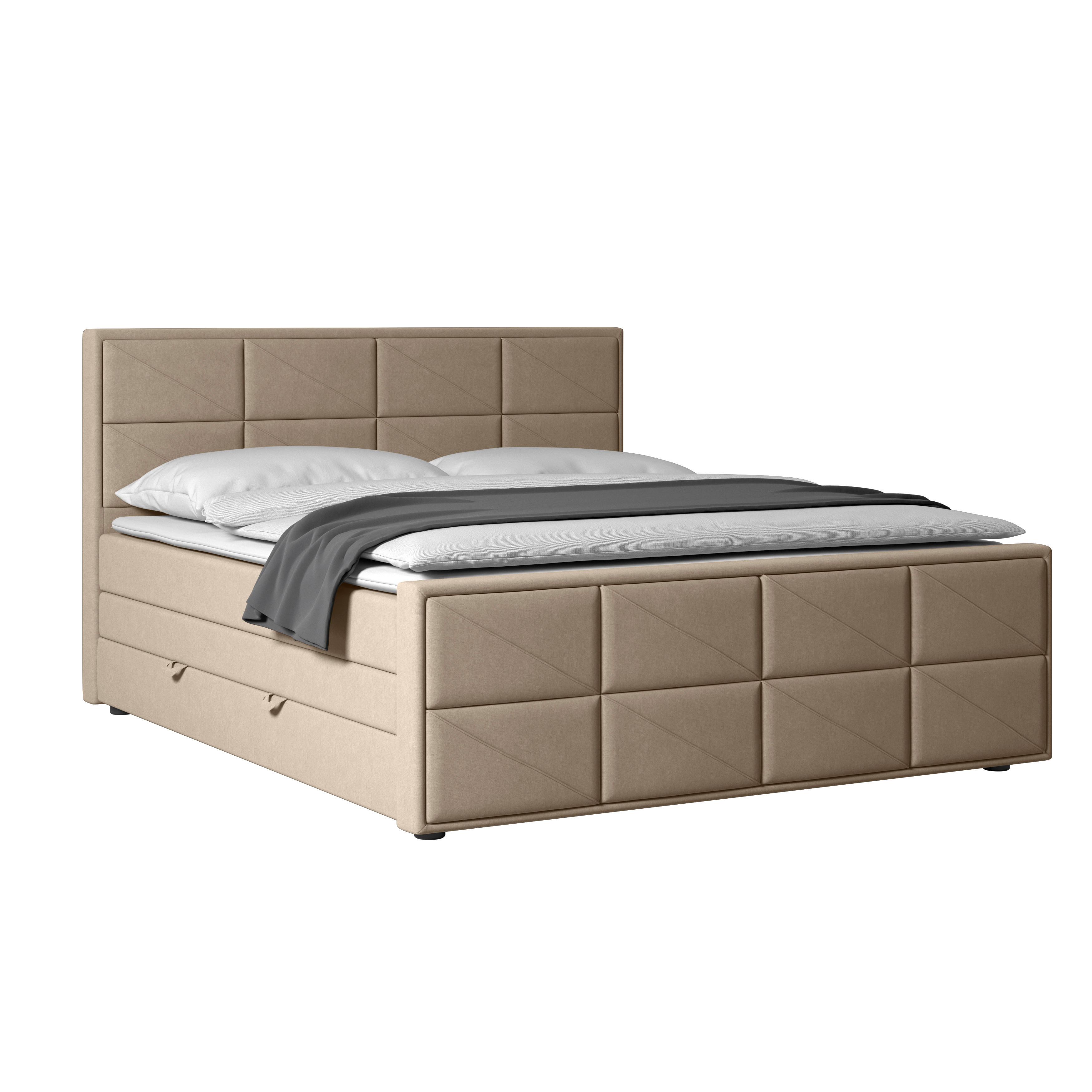 Boxspringbett Oslo ca. 180x200 cm Beige - Beige, MODERN, Holz/Kunststoff (180/200cm) - MID.YOU