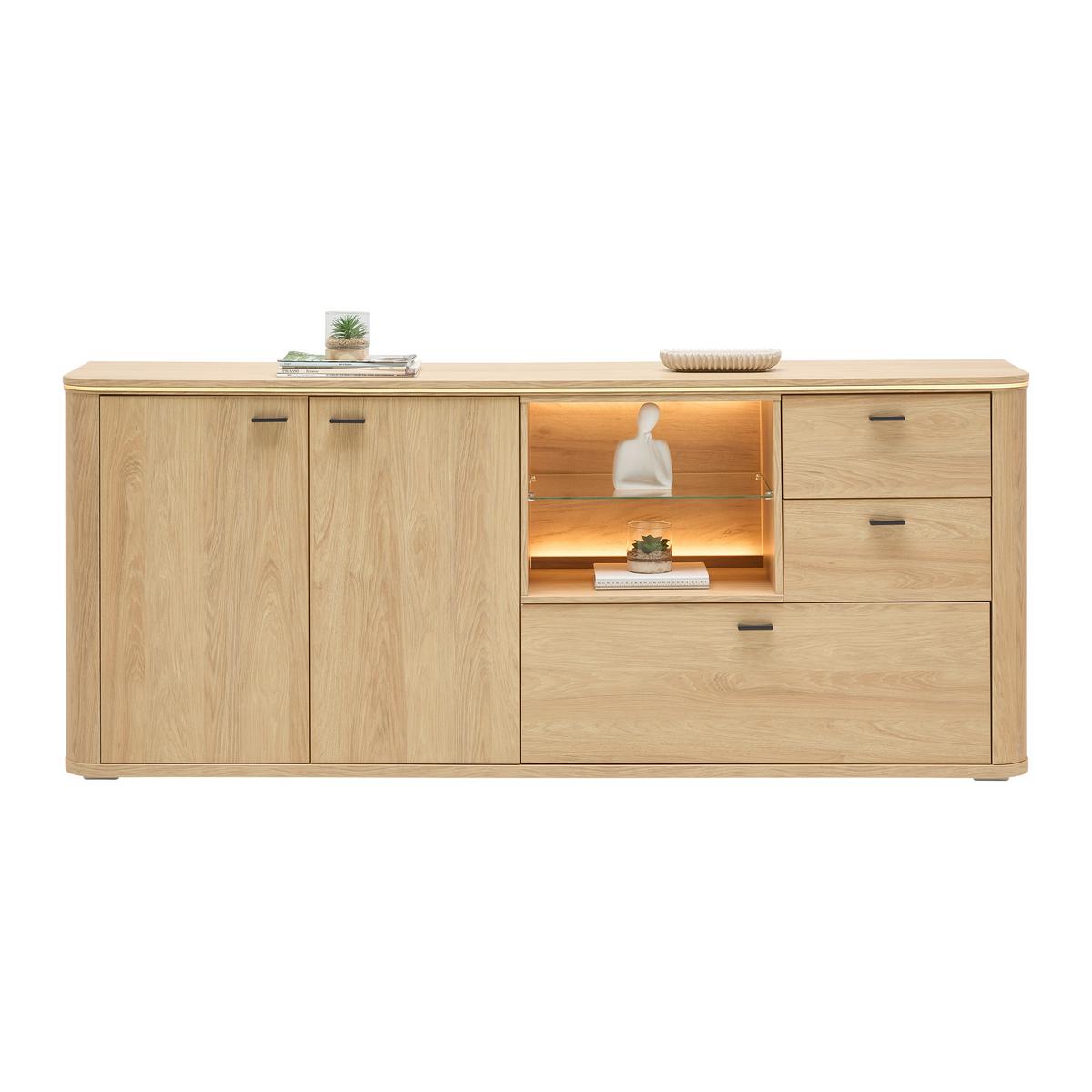 Sideboard Lagos Eichefarben - Eichefarben/Anthrazit, Modern, Glas/Holzwerkstoff (210,2/87,5/42,5cm) - Premium Living