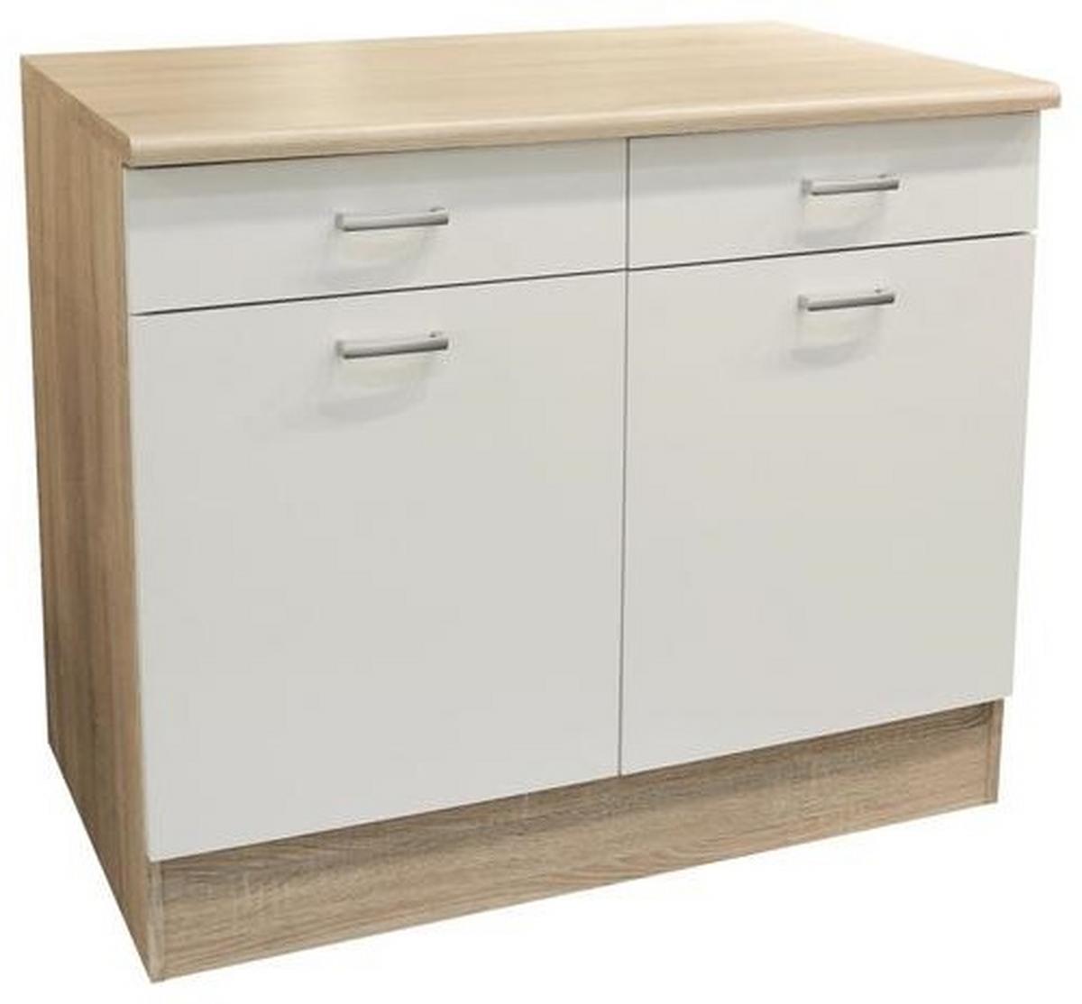 Kuhinjska Spodnja Omarica Andy Us 100, Bela, Barva Hrasta - srebrne barve/bela, Basics, umetna masa/leseni material (100/90/60cm) - MID.YOU