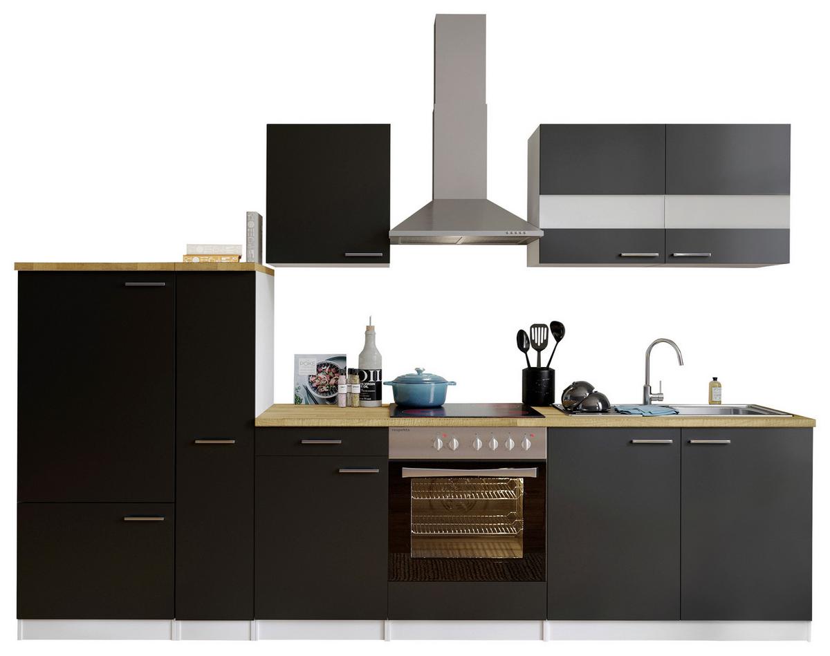 Küchenleerblock LBKB300WSG Schwarz/Weiß ca. 300 cm - Edelstahlfarben/Nussbaumfarben, Basics, Holzwerkstoff/Metall (300cm) - Respekta