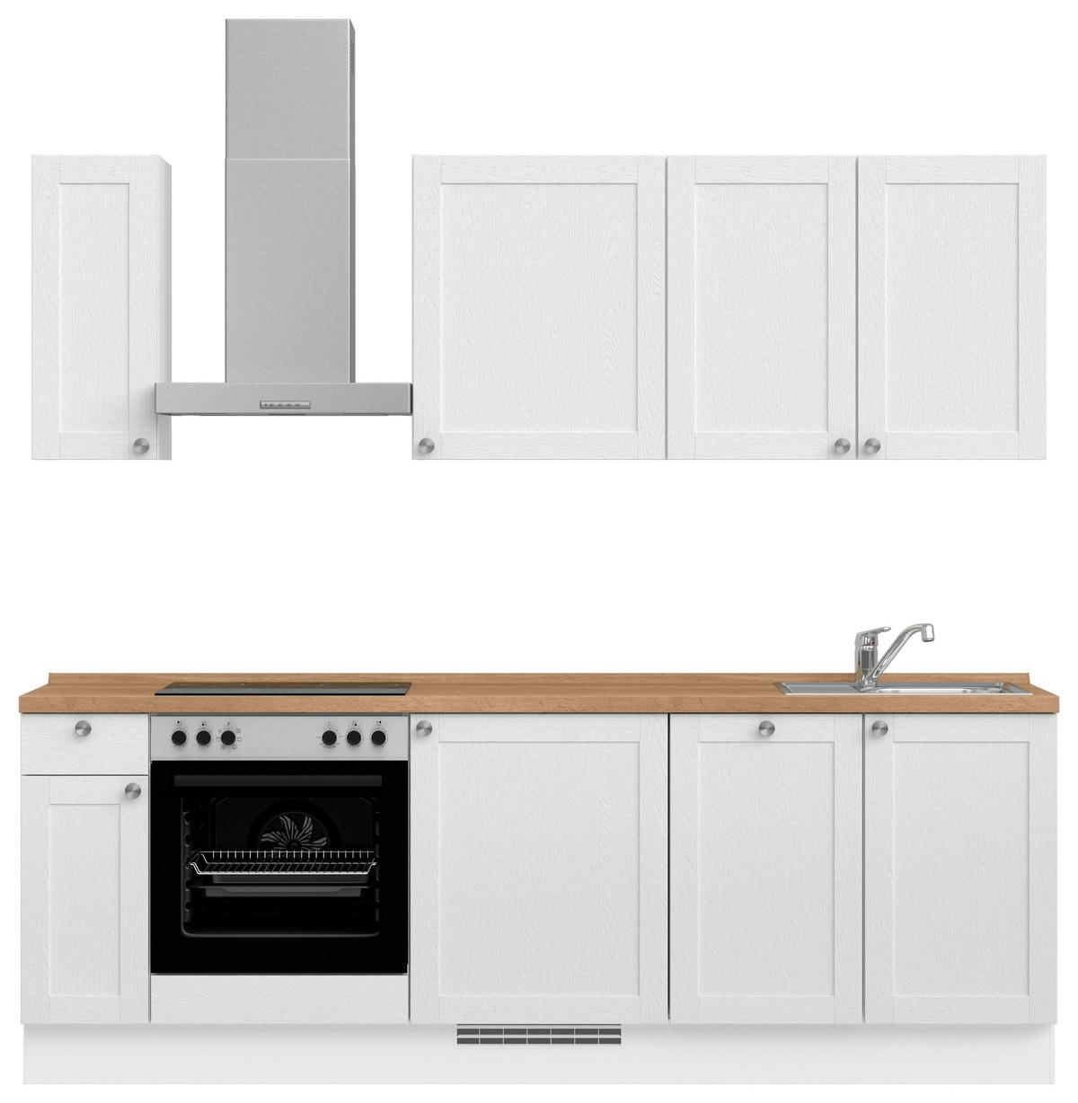 Küchenleerblock Frame Low o. Geräte Weiß - Edelstahlfarben/Eichefarben, MODERN, Holzwerkstoff/Metall (240cm) - Nobilia