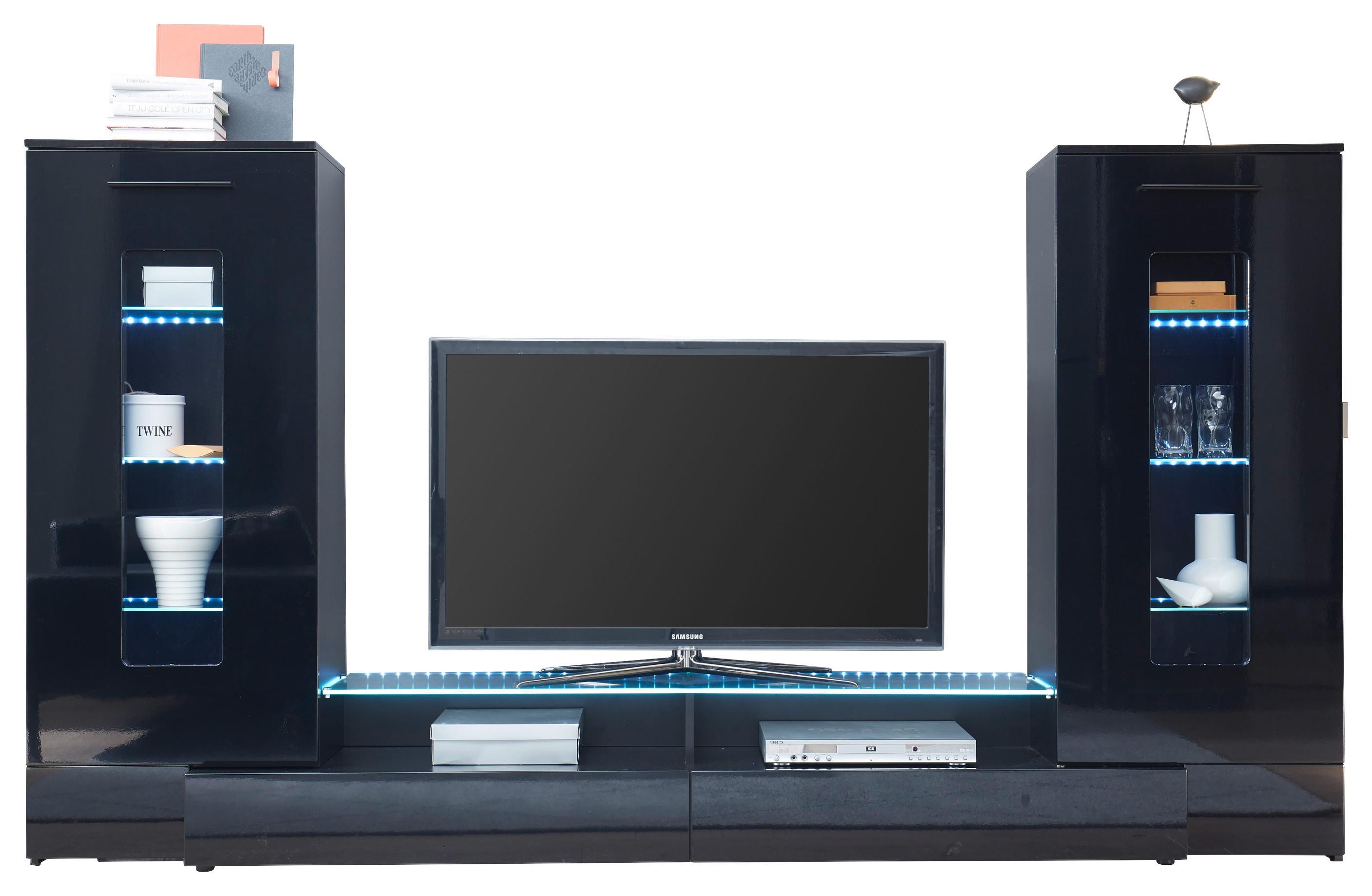Dnevni Regal Jupiter, Črna, Led - črna/visoki sijaj, Konvencionalno, umetna masa/steklo (265/147/40cm) - MID.YOU